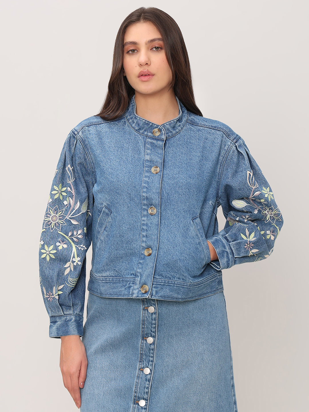 Embroidered Sleeves Denim Jacket