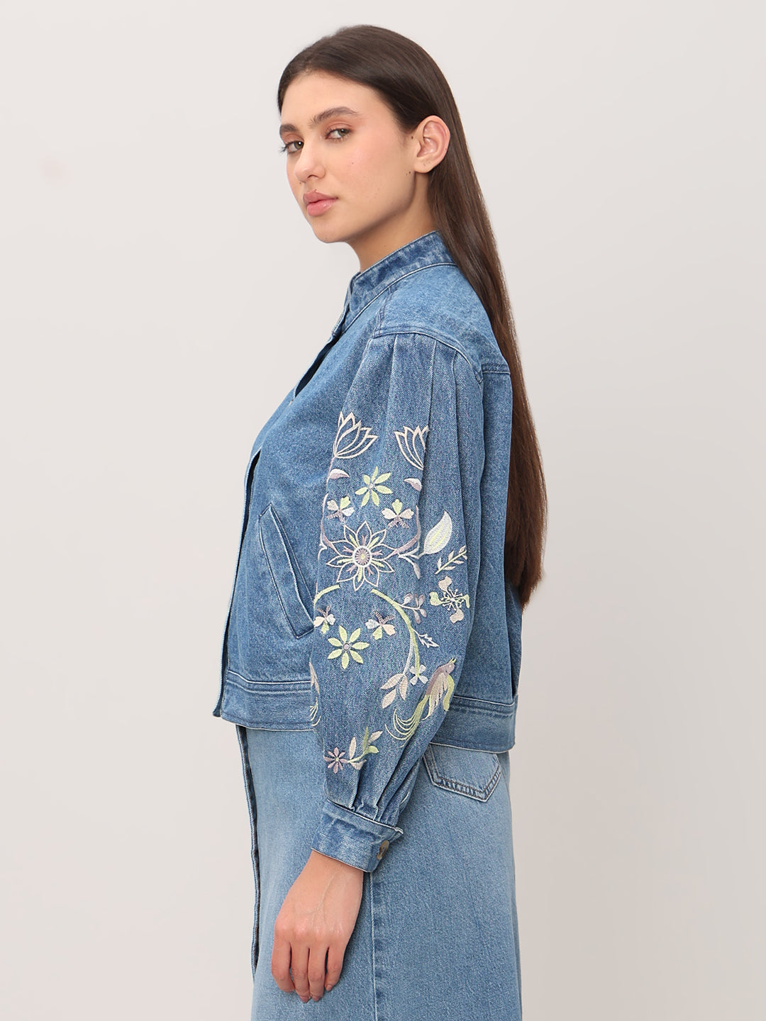 Embroidered Sleeves Denim Jacket