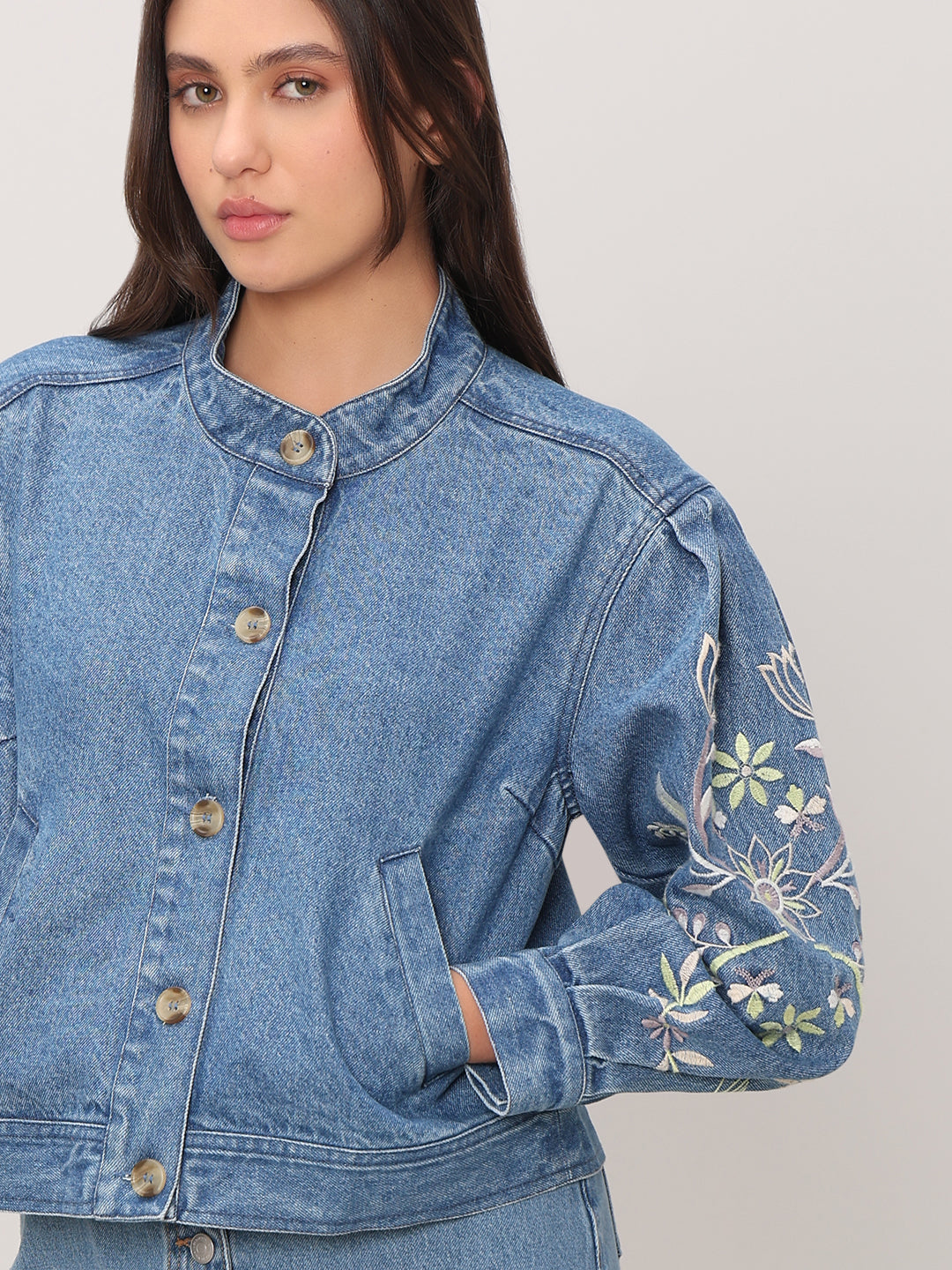 Embroidered Sleeves Denim Jacket