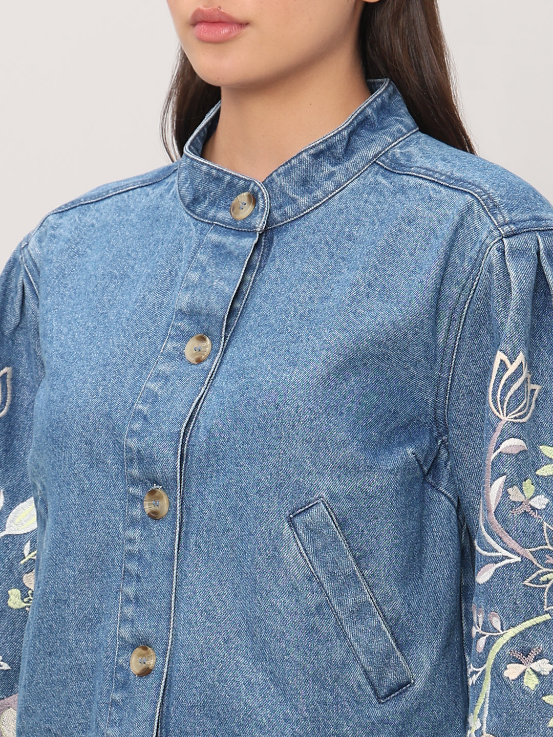 Embroidered Sleeves Denim Jacket