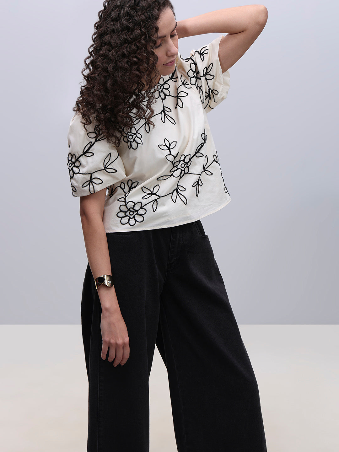 White Printed Cotton Top