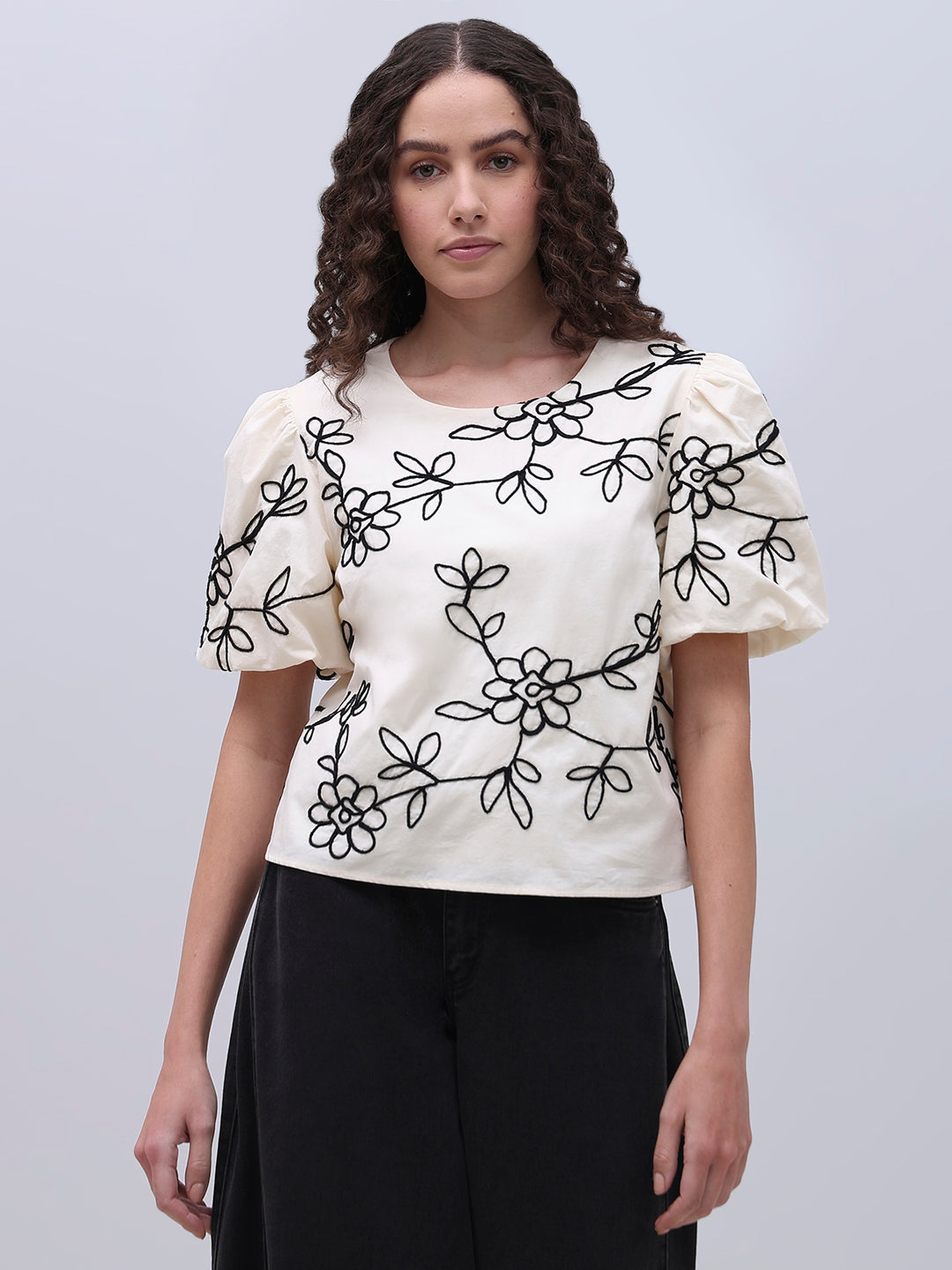 White Printed Cotton Top