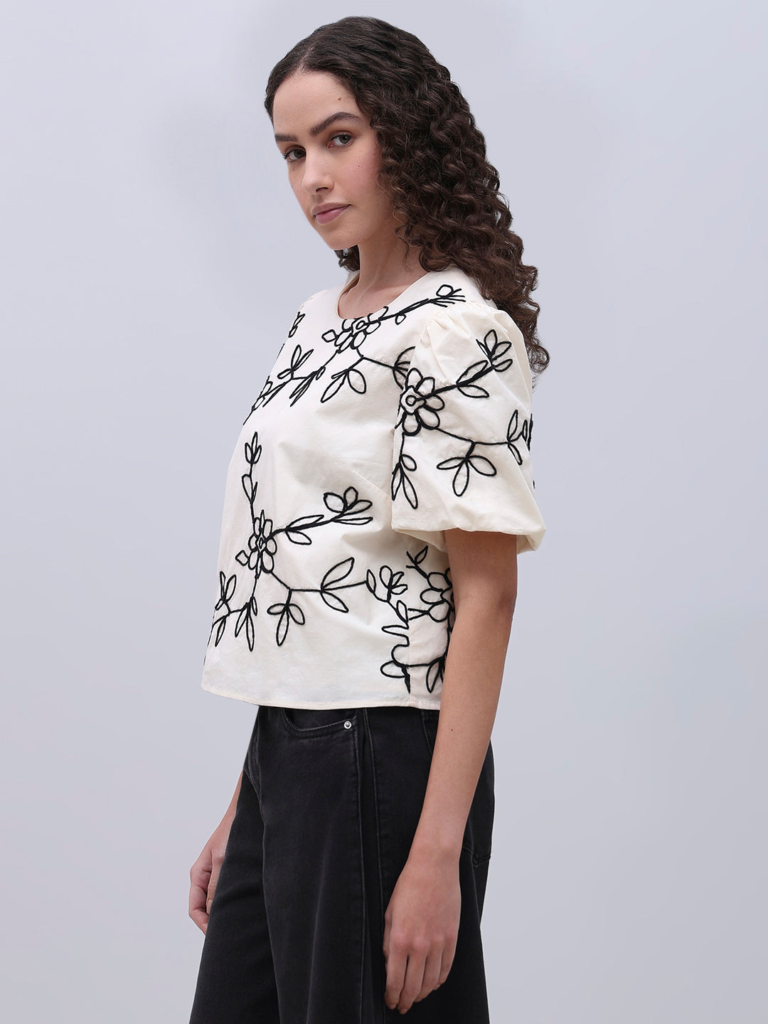 White Printed Cotton Top