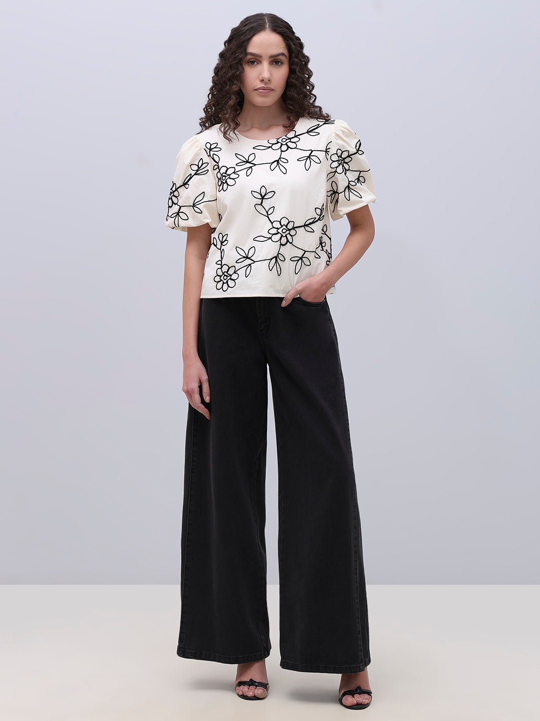 White Printed Cotton Top