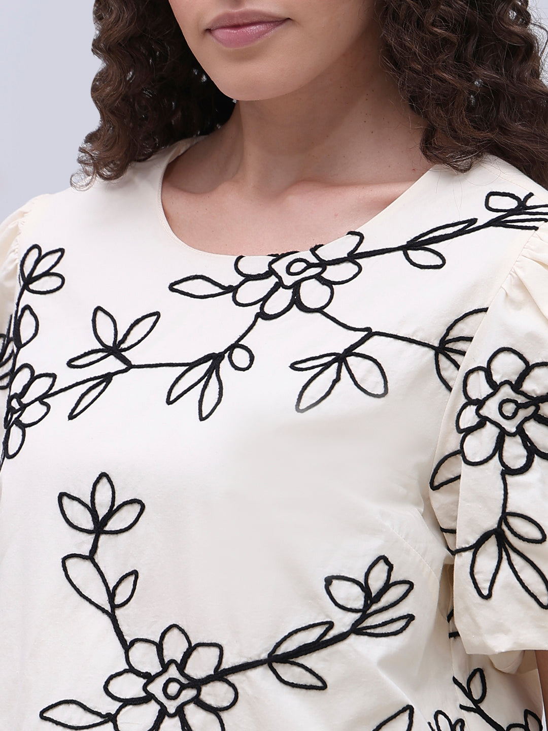 White Printed Cotton Top