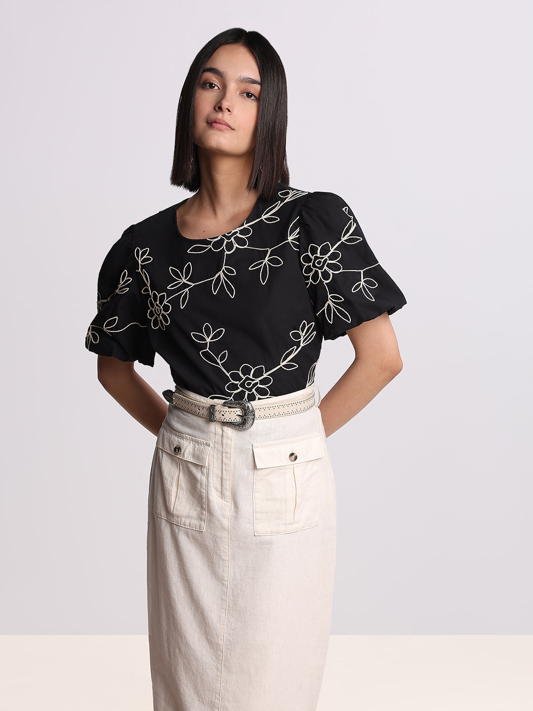 Black Printed Cotton Top