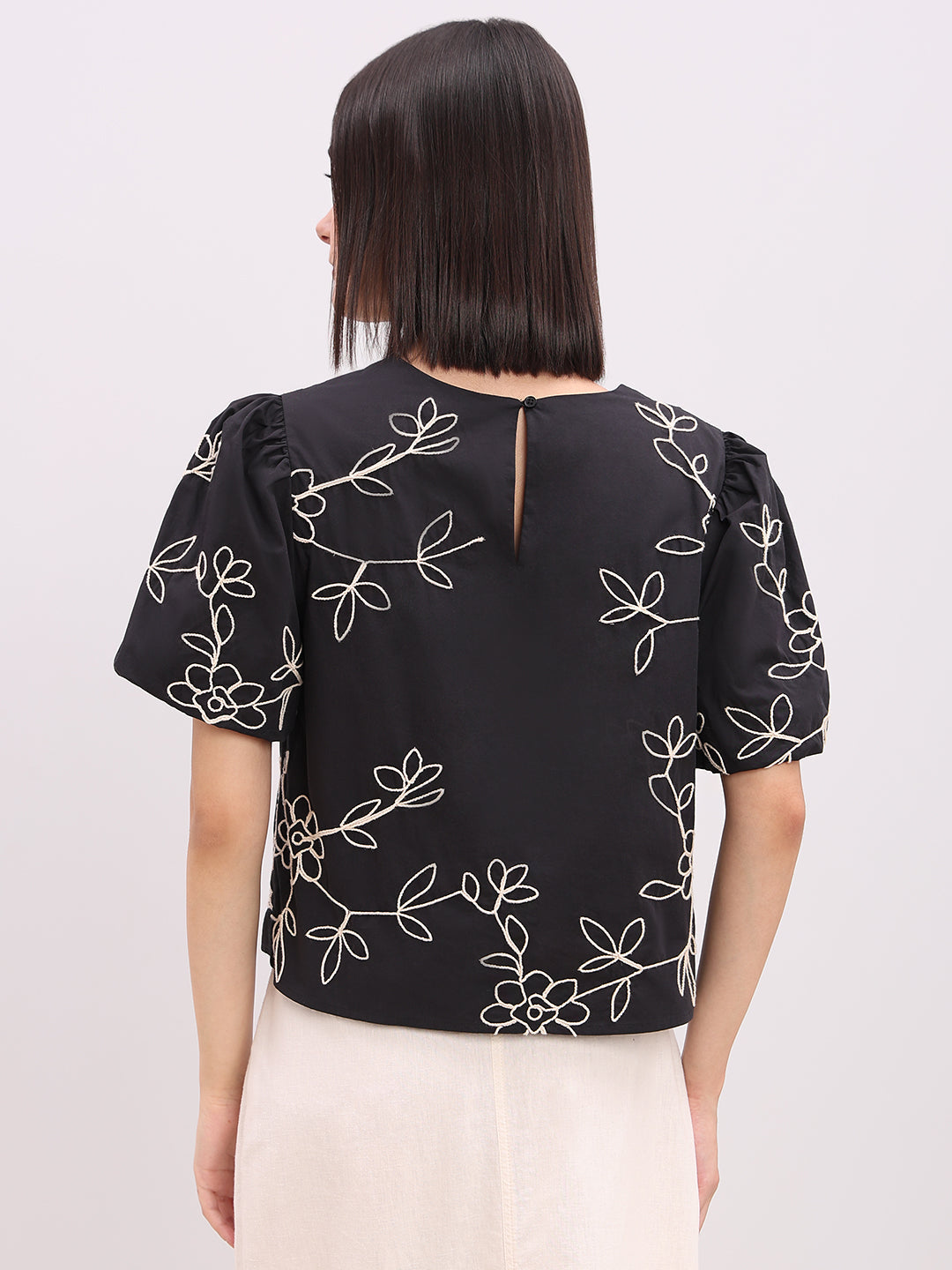 Black Printed Cotton Top
