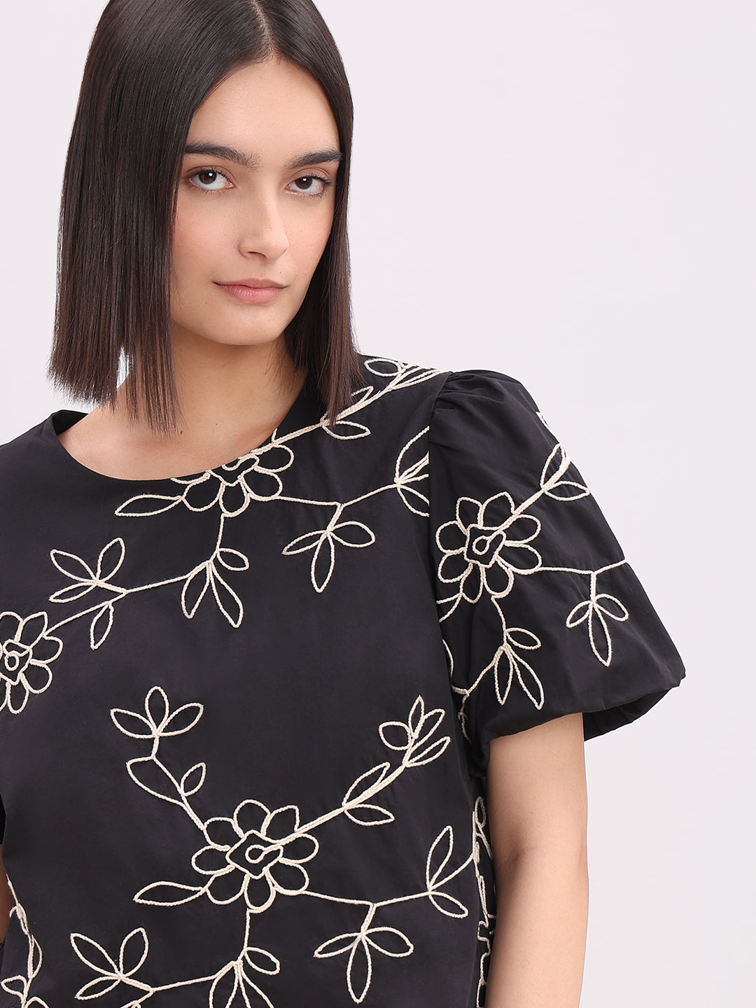 Black Printed Cotton Top