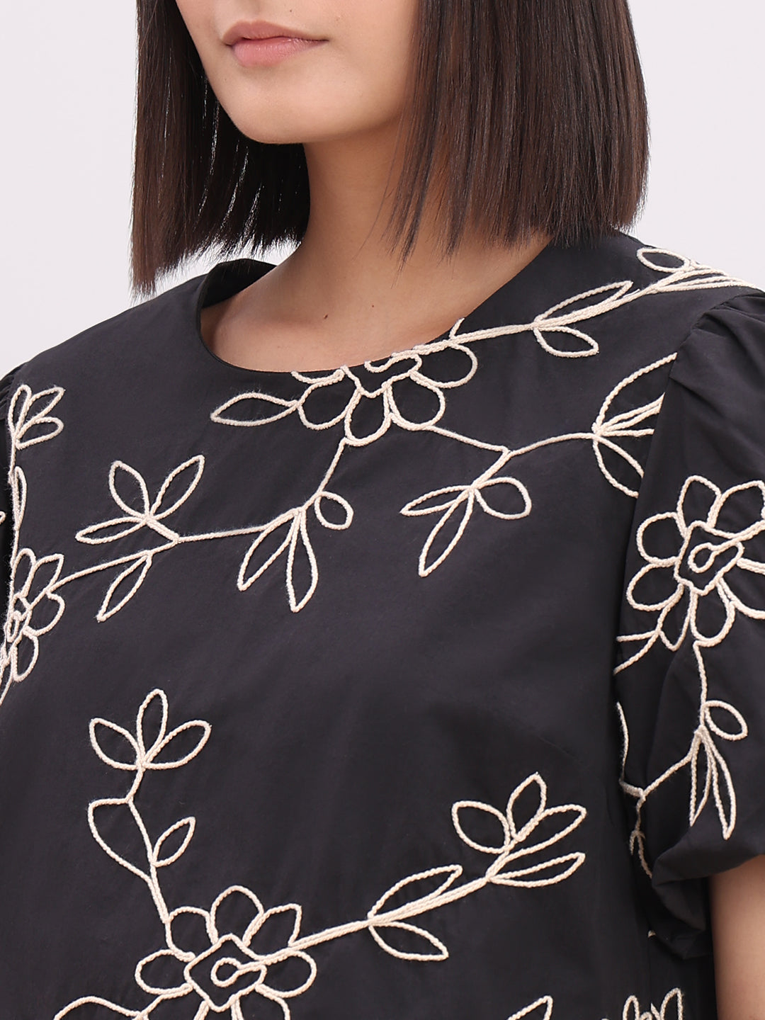 Black Printed Cotton Top