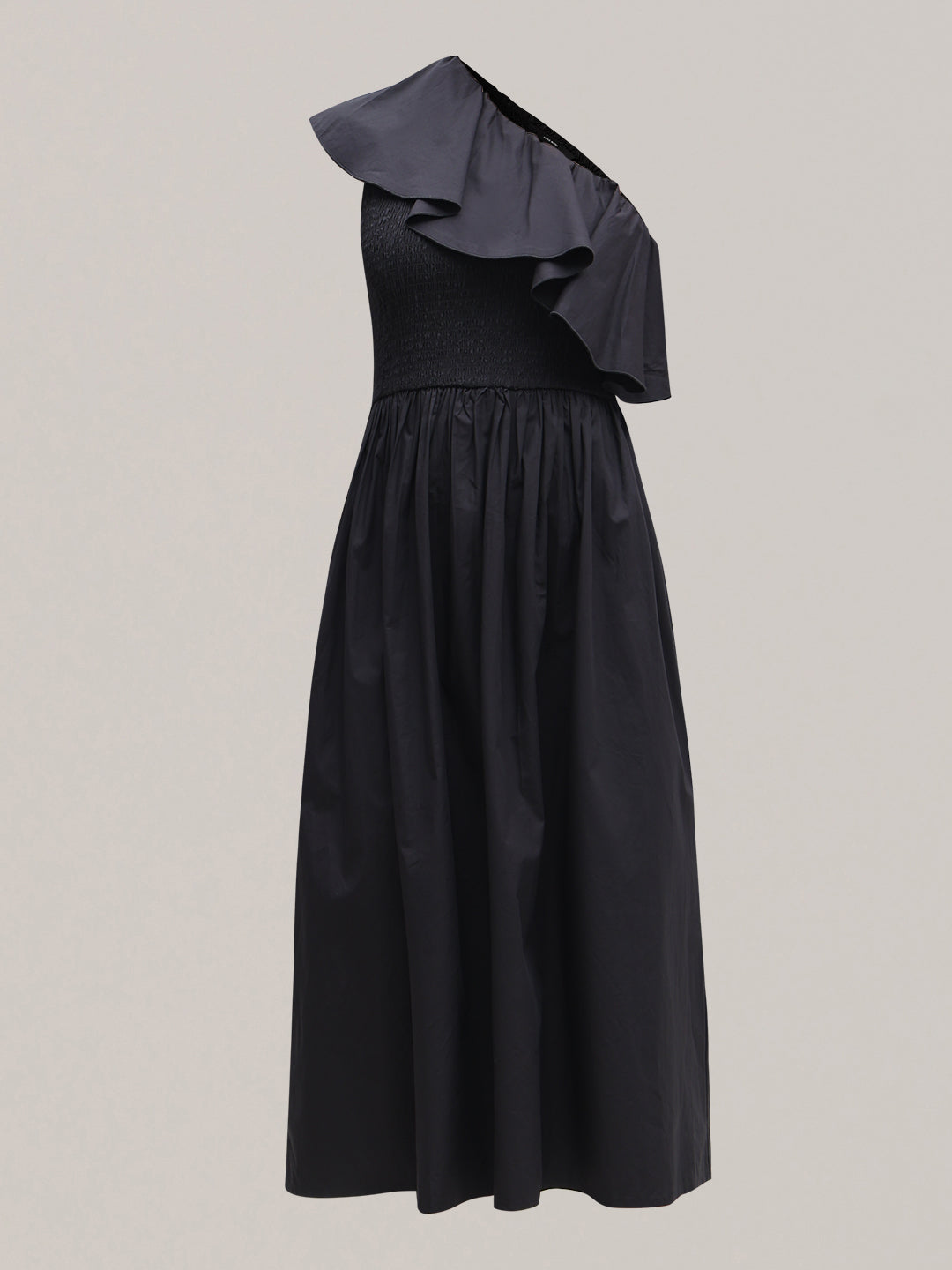 Black Smocked One Shoulder Dress