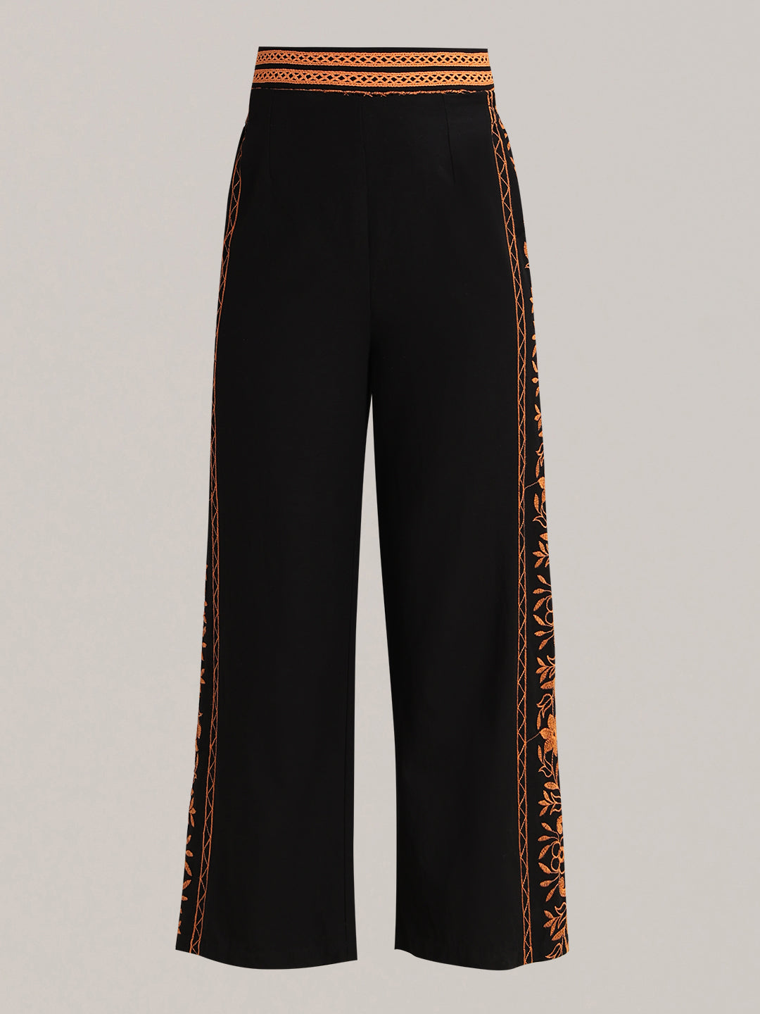 Black Contrast Embroidered Pants