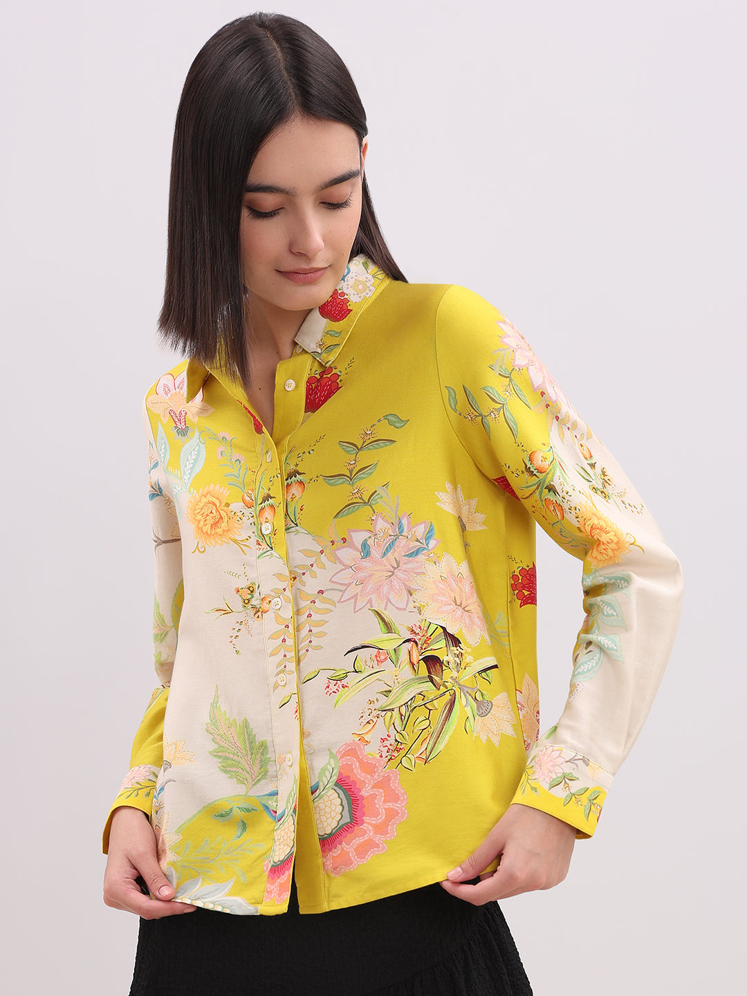 Yellow Floral Cotton Shirt
