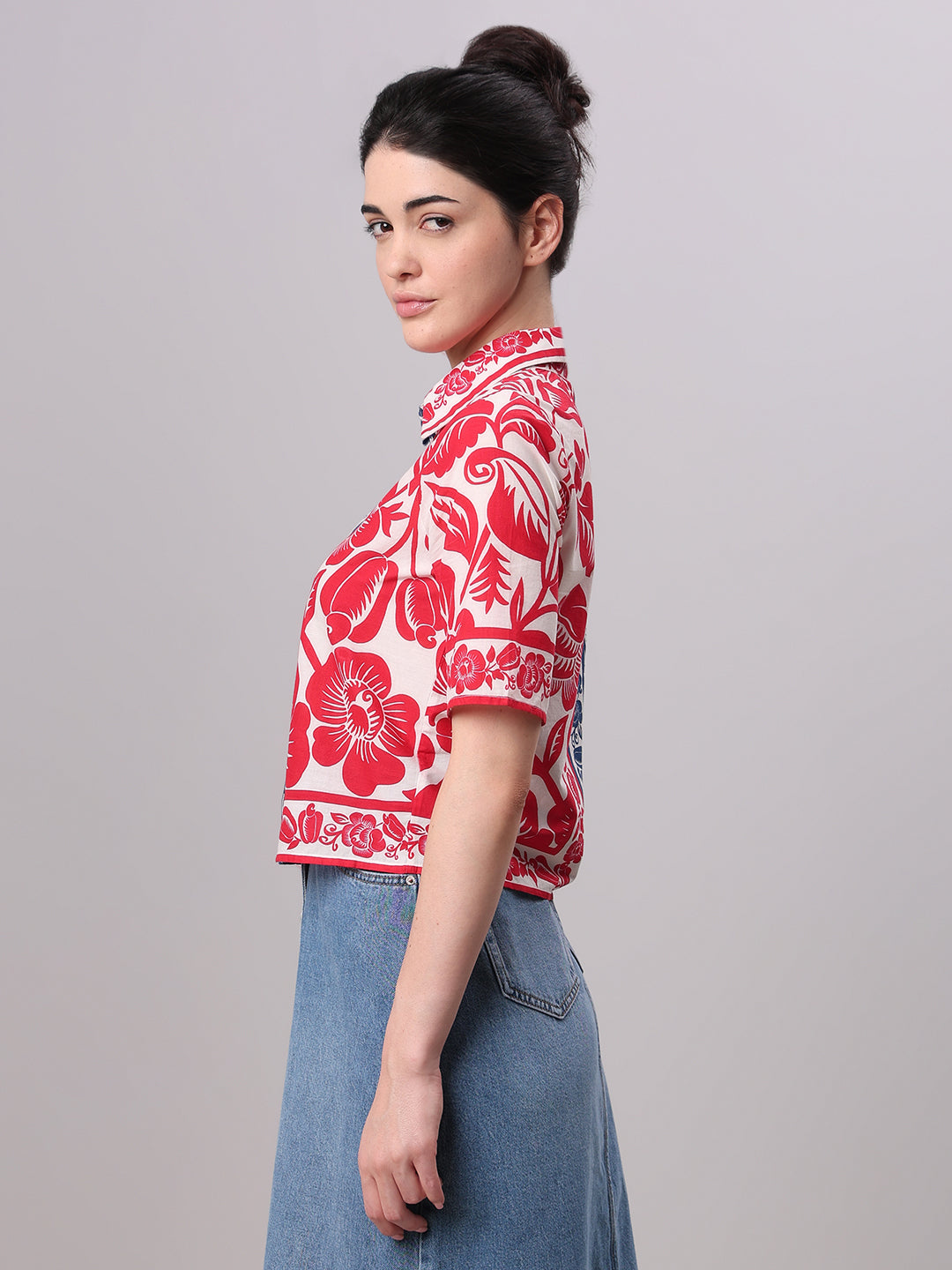 Colourblocked Printed Cotton Shirt