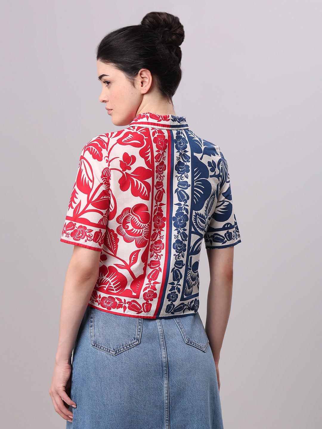 Colourblocked Printed Cotton Shirt