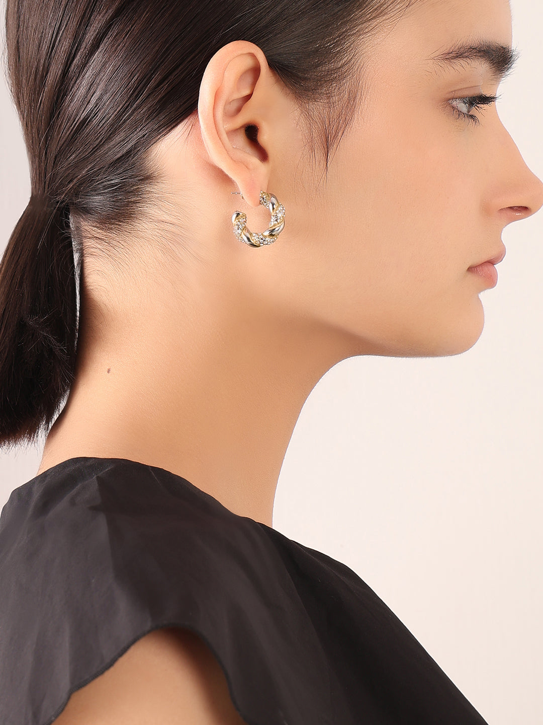 Two-Tone Crystal Hoop Earrings