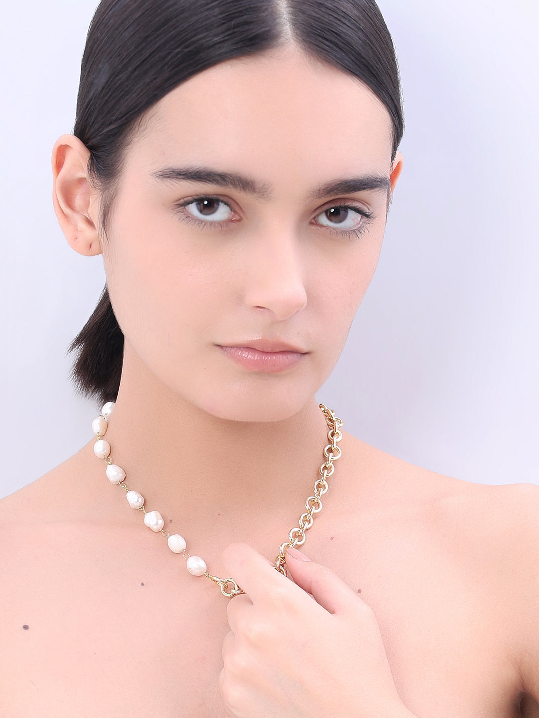 Gold-Tone Pearl & Chain Necklace