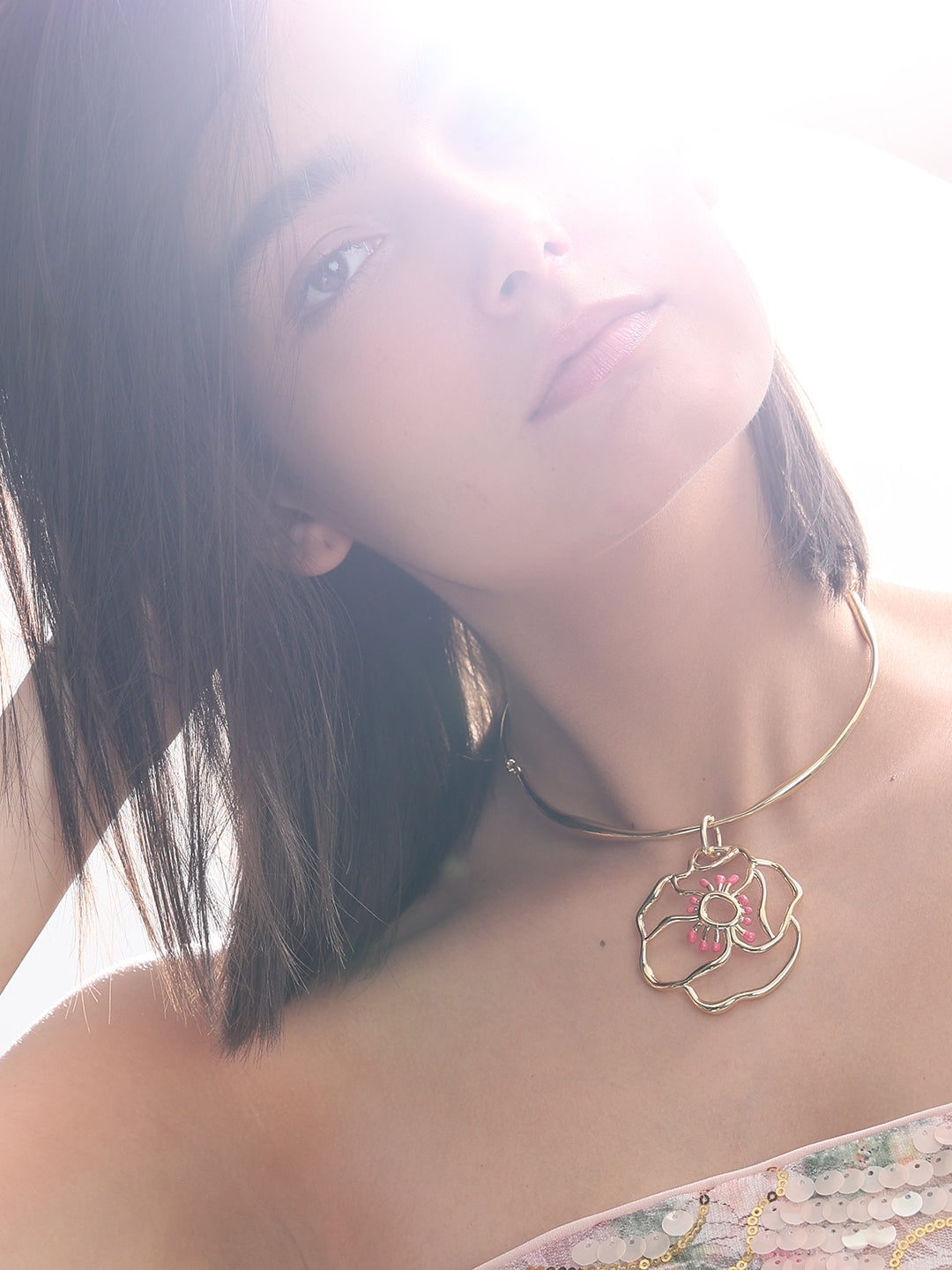 Gold-Tone Floral Pendant Necklace