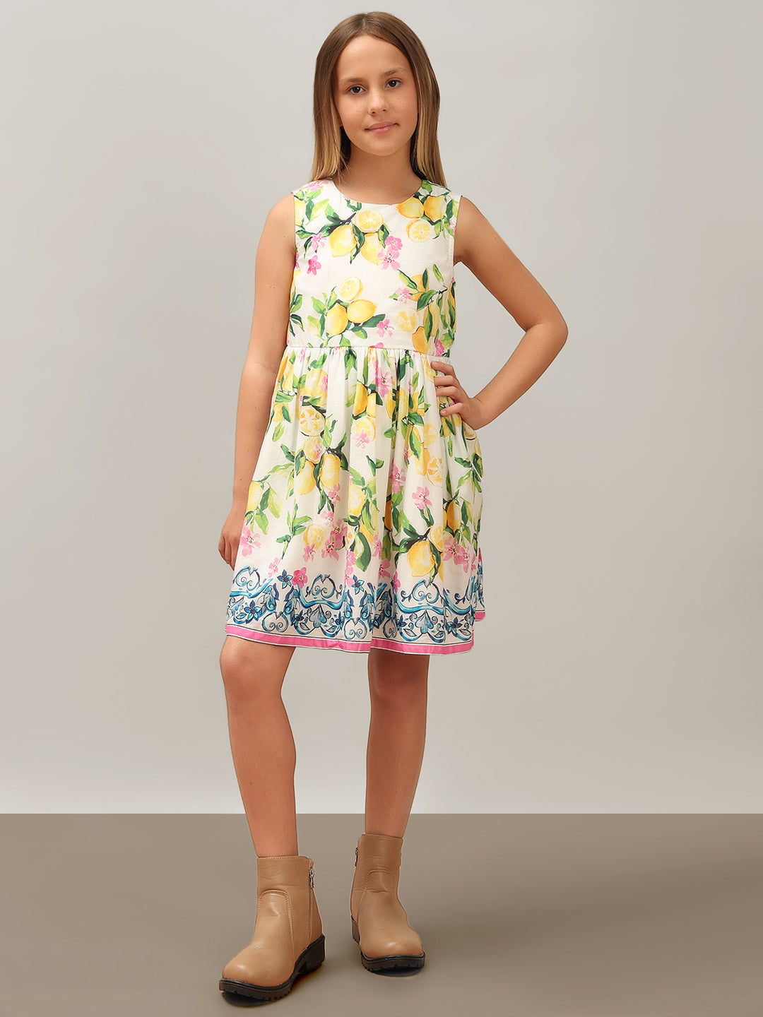 GIRL Lemon Printed Cotton Dress