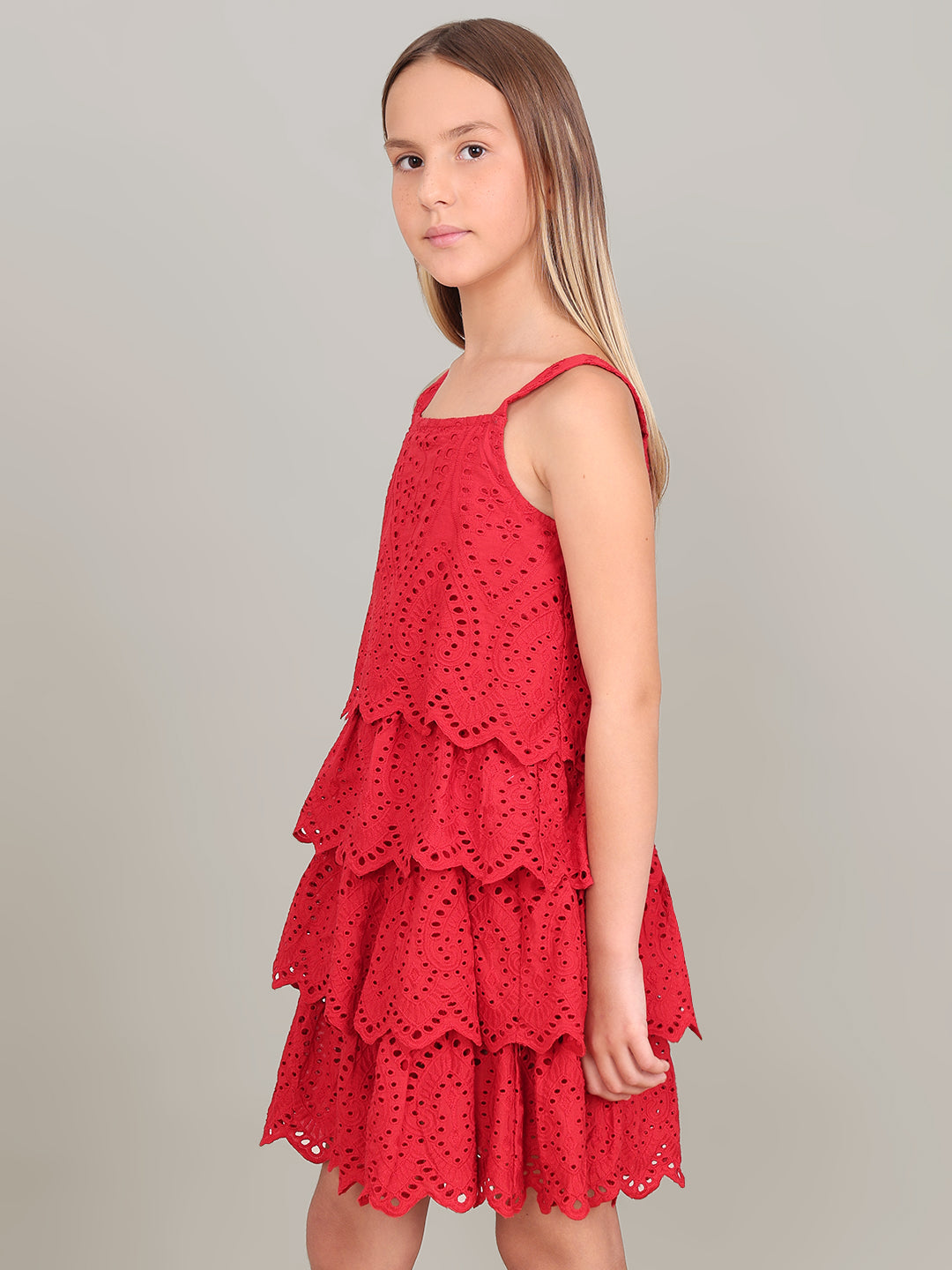 GIRL Red Lace Cotton Dress