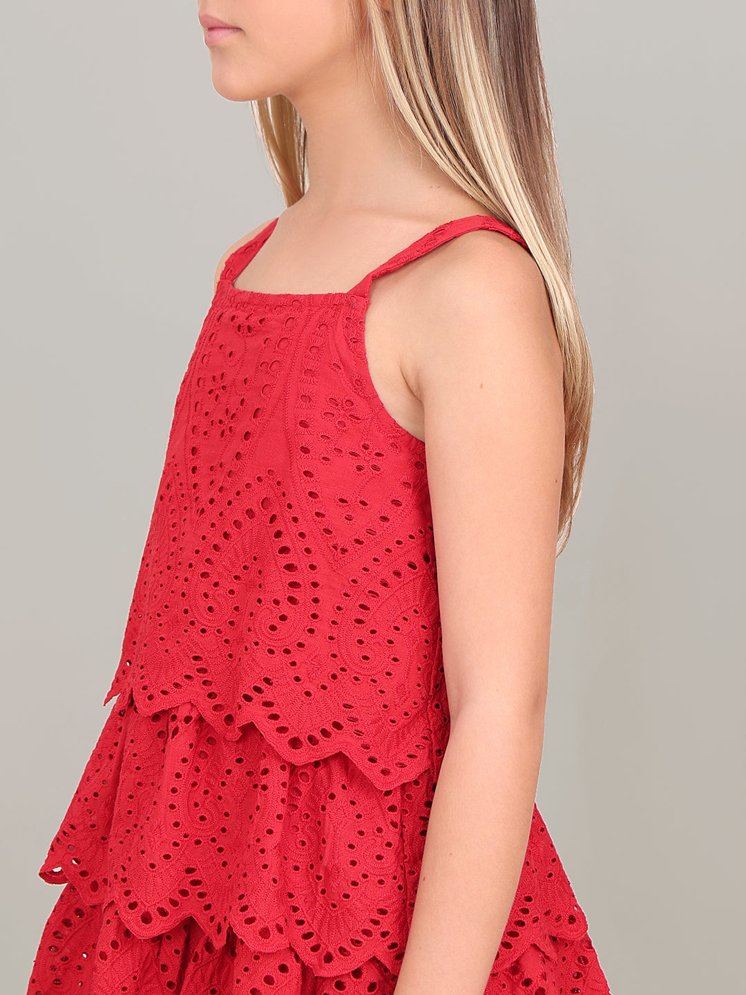 GIRL Red Lace Cotton Dress