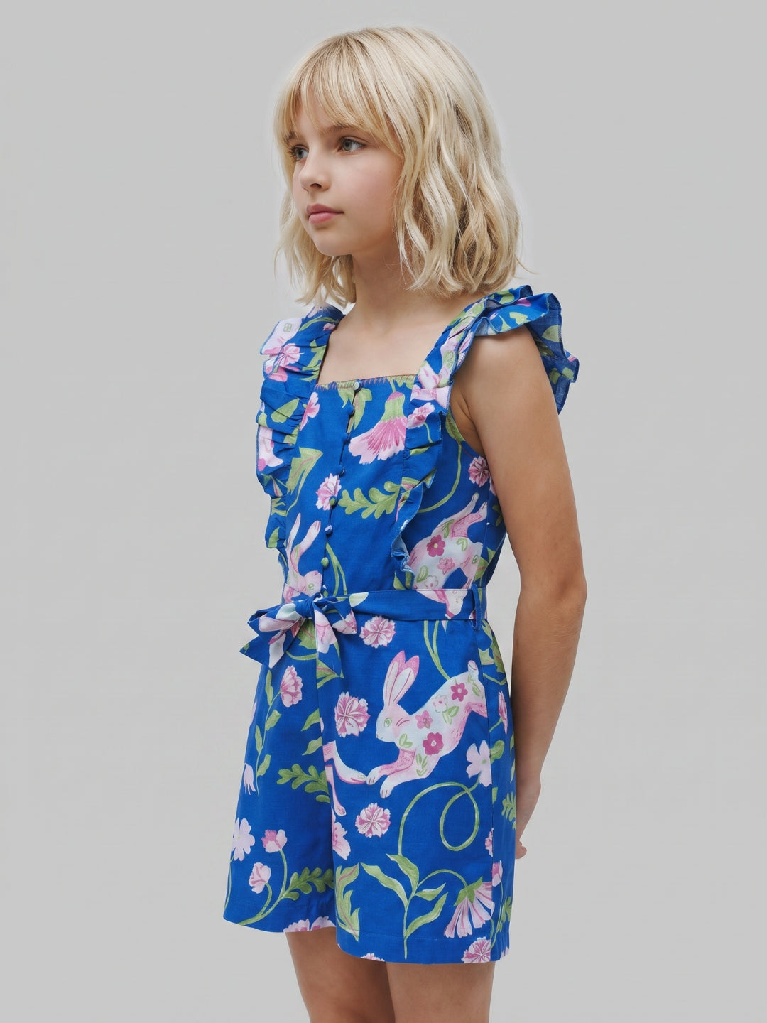 GIRLS Blue Floral Print Playsuit