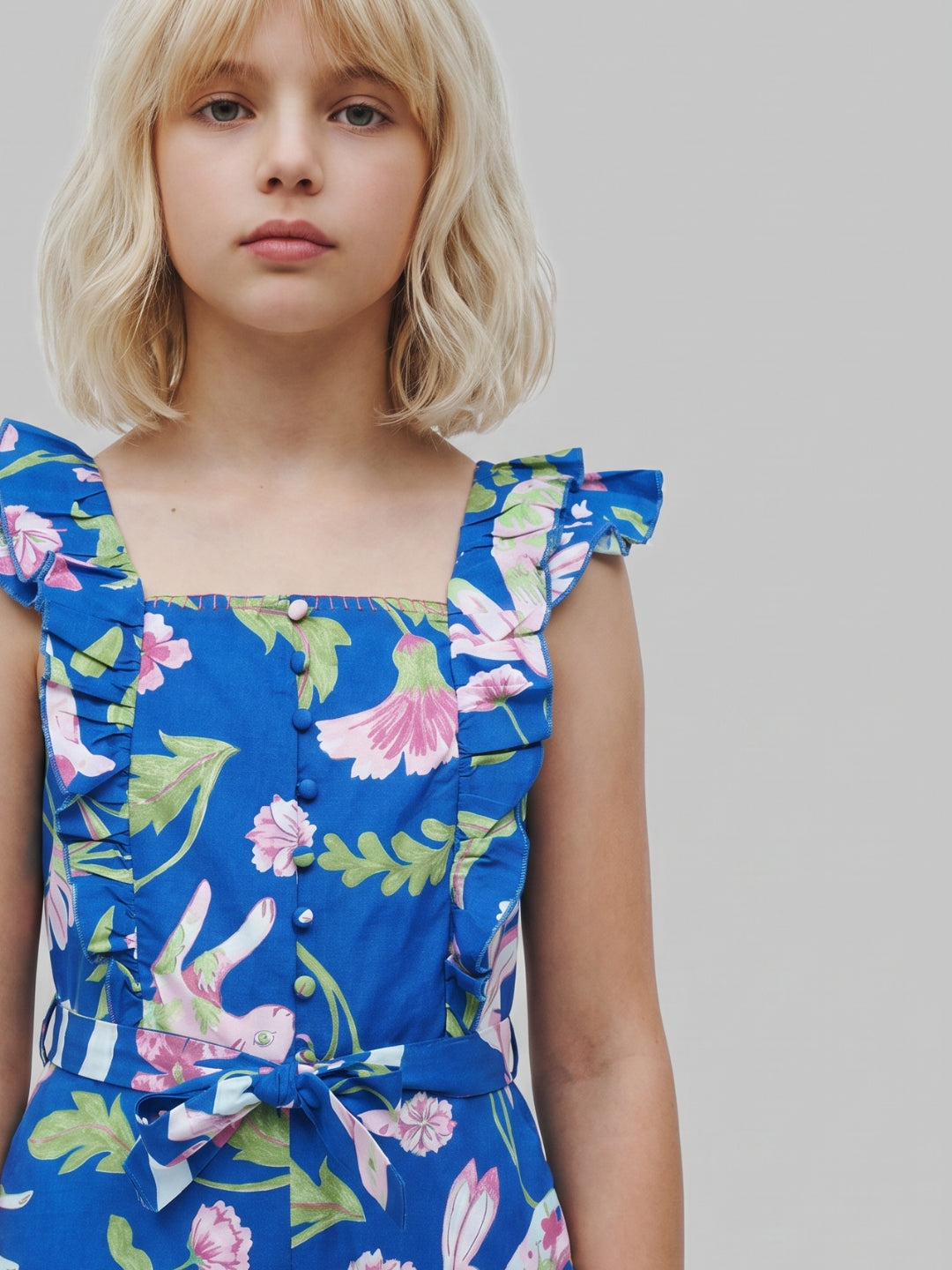 GIRLS Blue Floral Print Playsuit