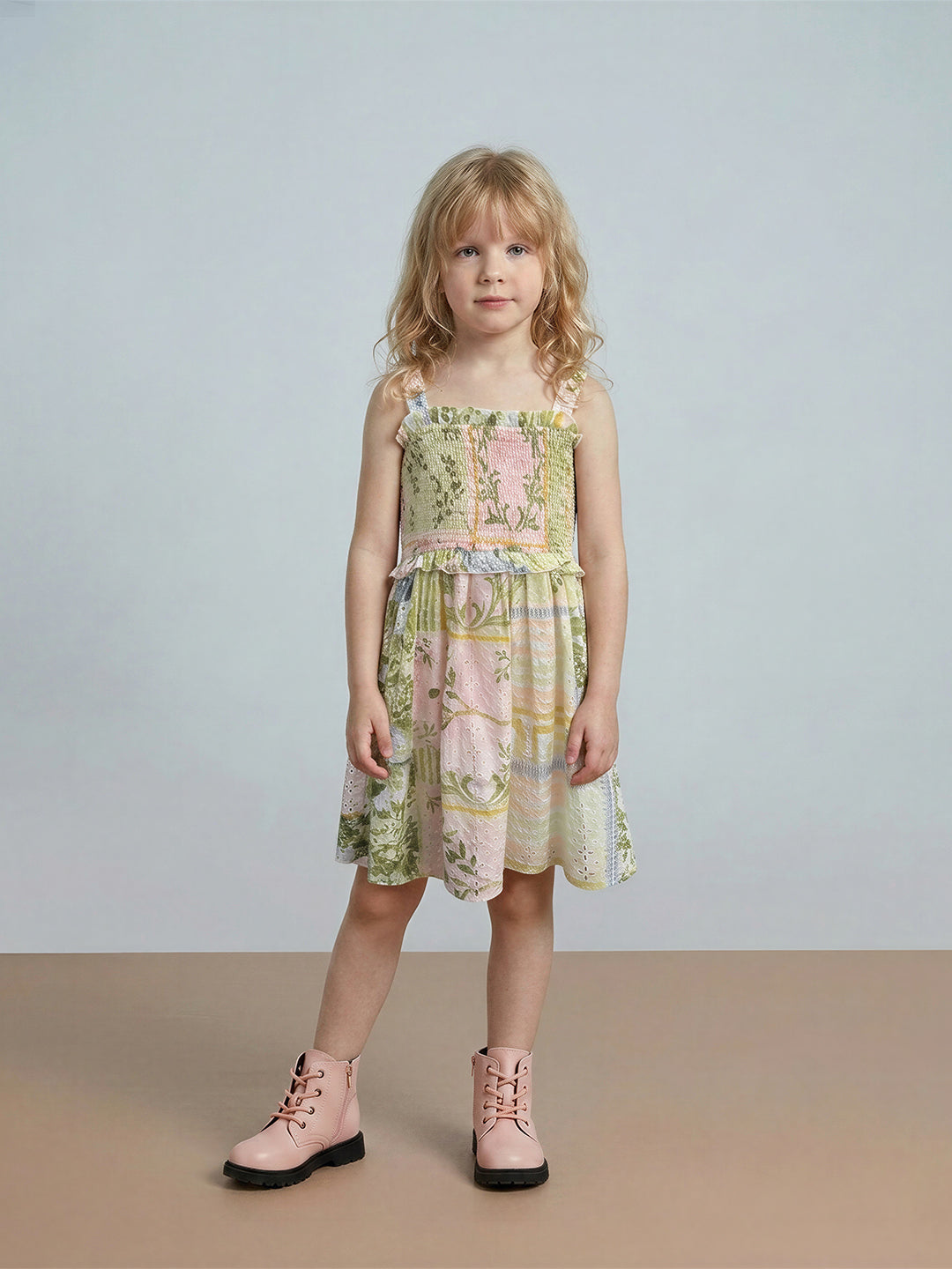 GIRLS Floral Print Smocked Dress