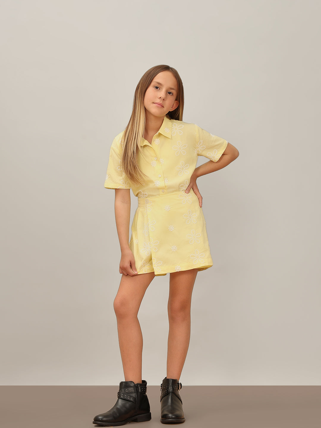 GIRL Yellow Embroidered Skort