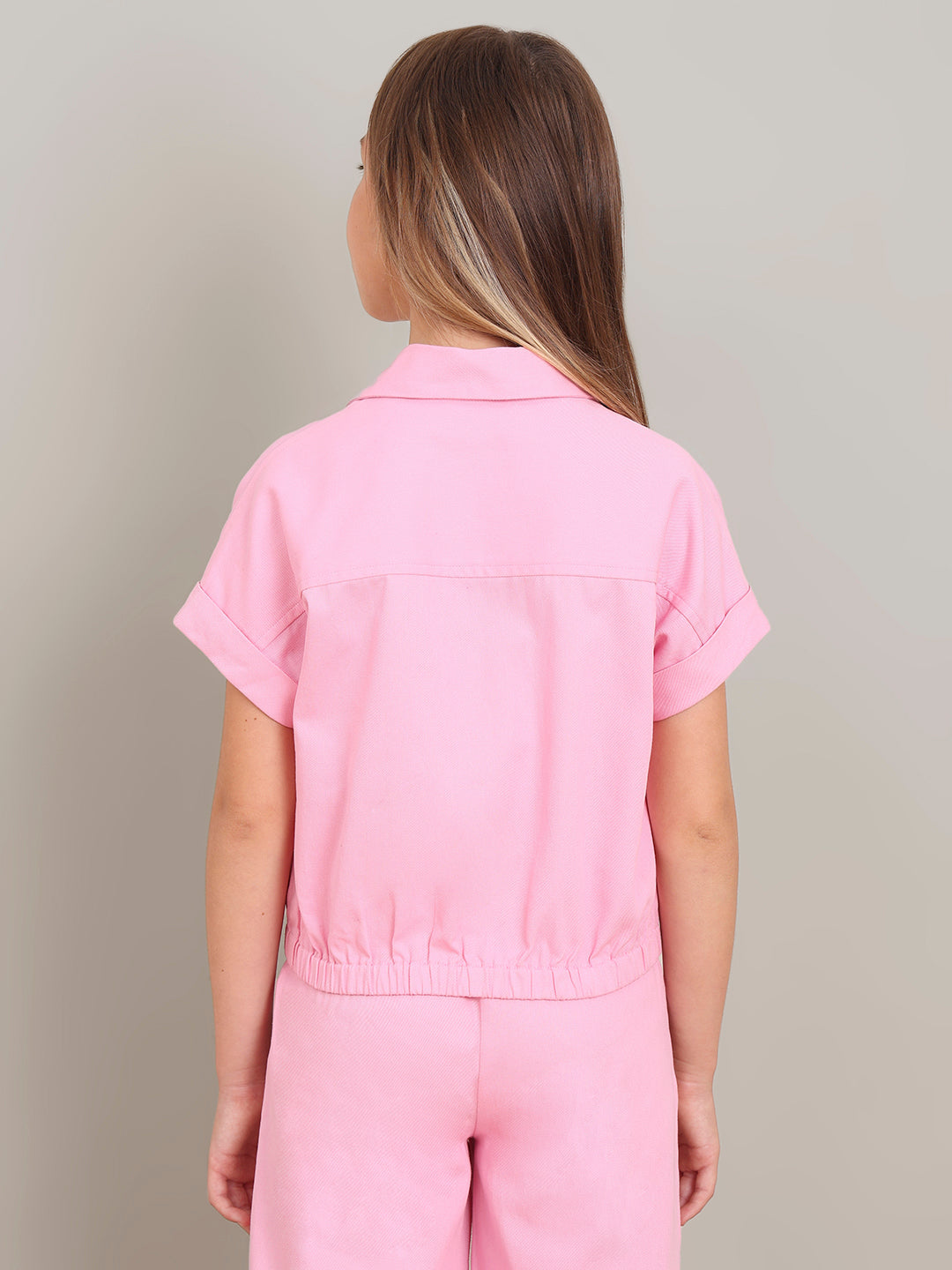 GIRL Pink Crochet Patch Cotton Shirt