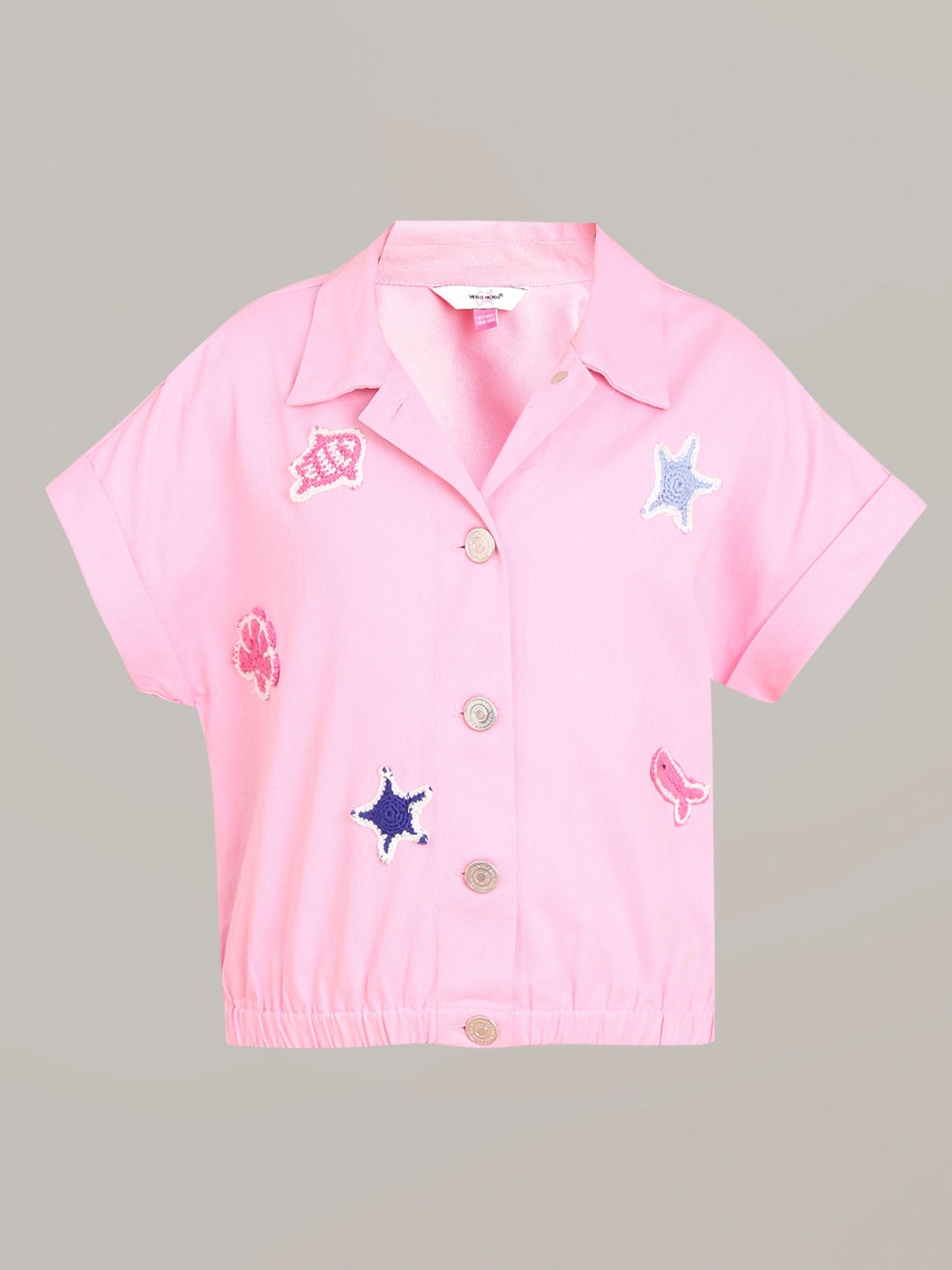 GIRL Pink Crochet Patch Cotton Shirt
