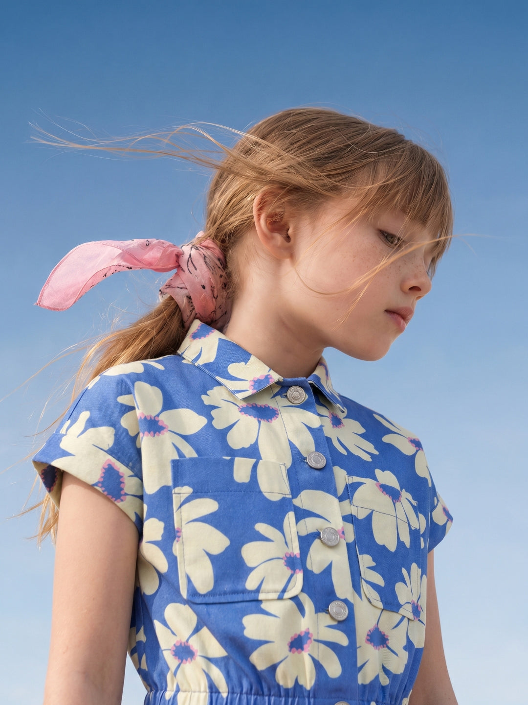 GIRLS Blue Floral Cropped Shirt