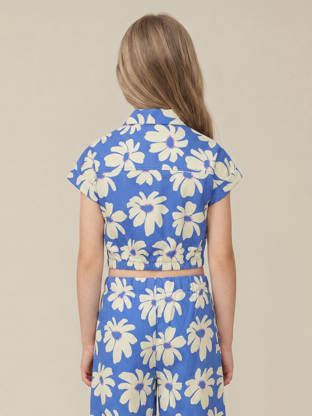 GIRLS Blue Floral Cropped Shirt