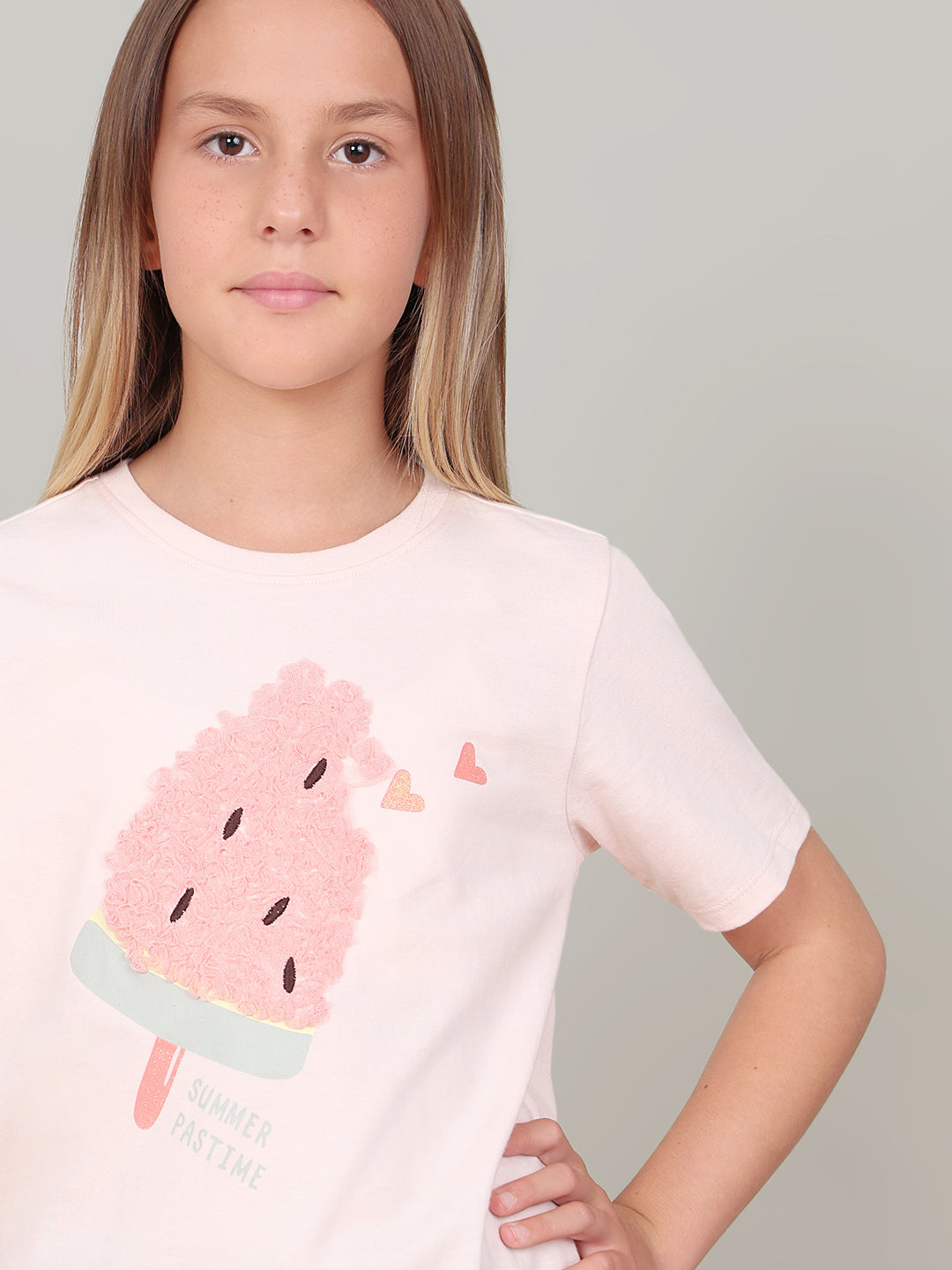 GIRL Pink Ice-Cream Print T-shirt