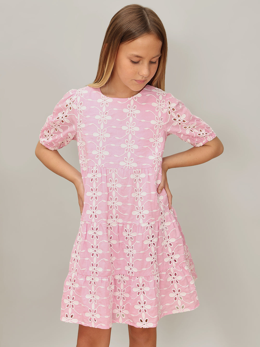 GIRL Pink Embroidered Cotton Dress