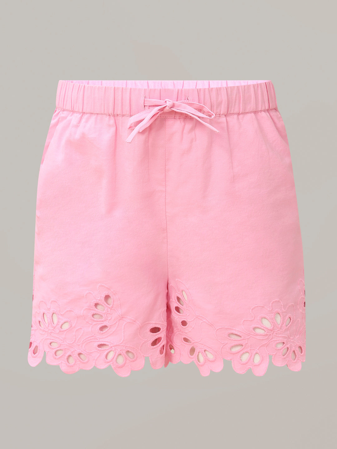GIRL Pink Cut-Work Hem Shorts