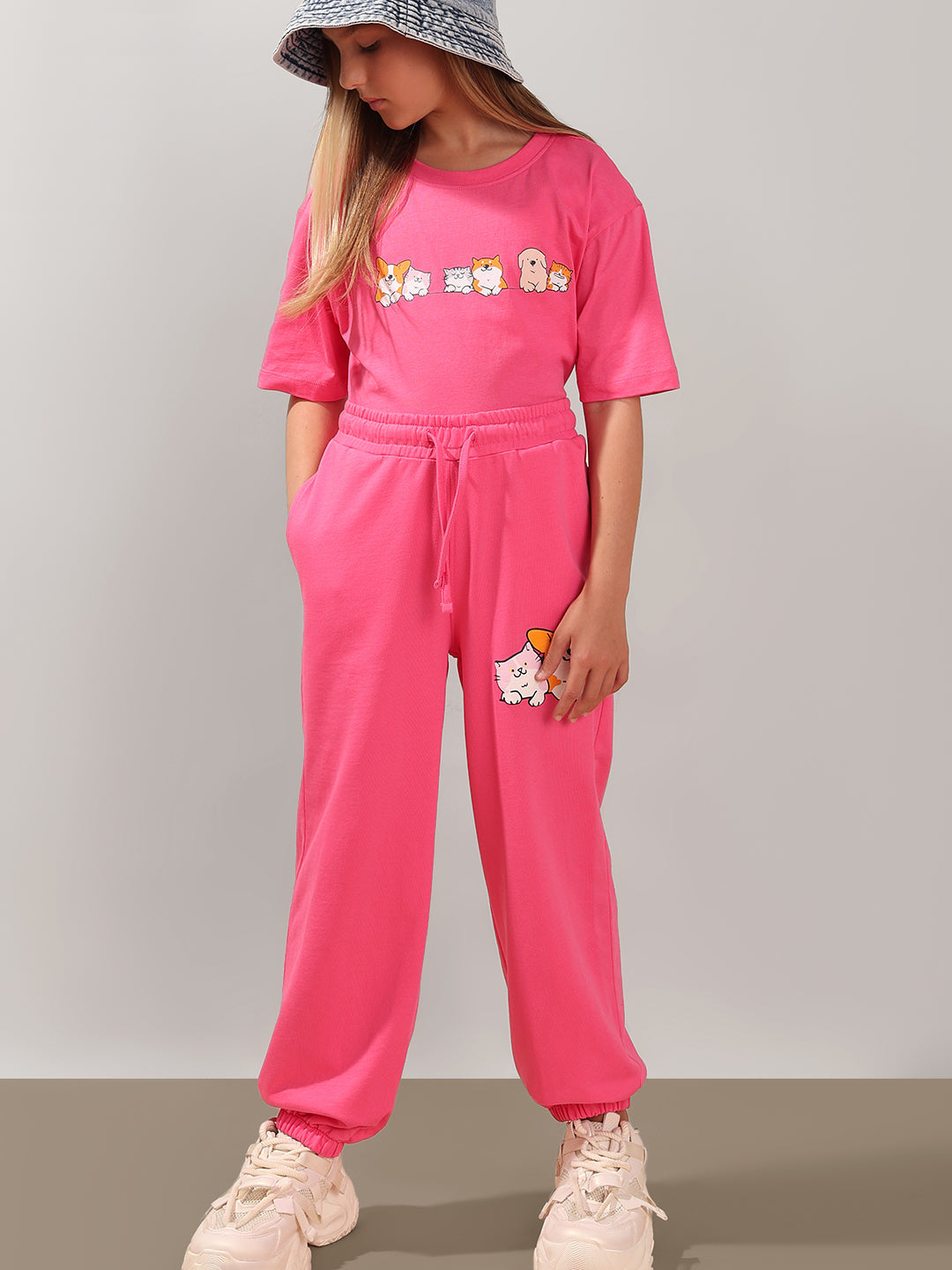 GIRL Pink Printed Cotton T-shirt