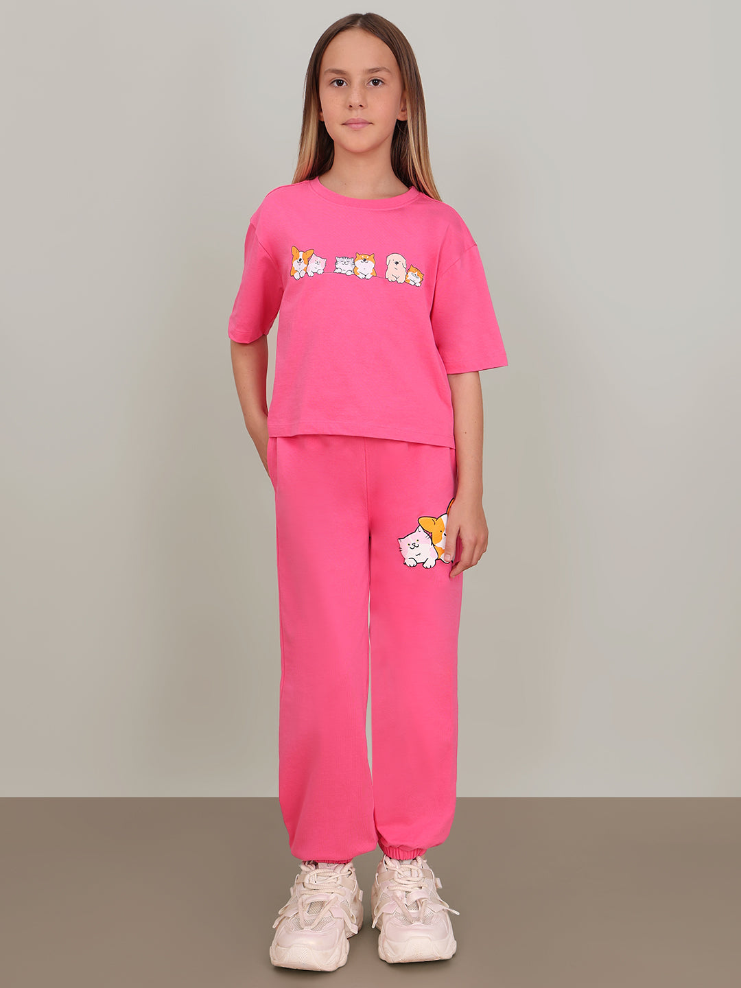 GIRL Pink Printed Cotton T-shirt