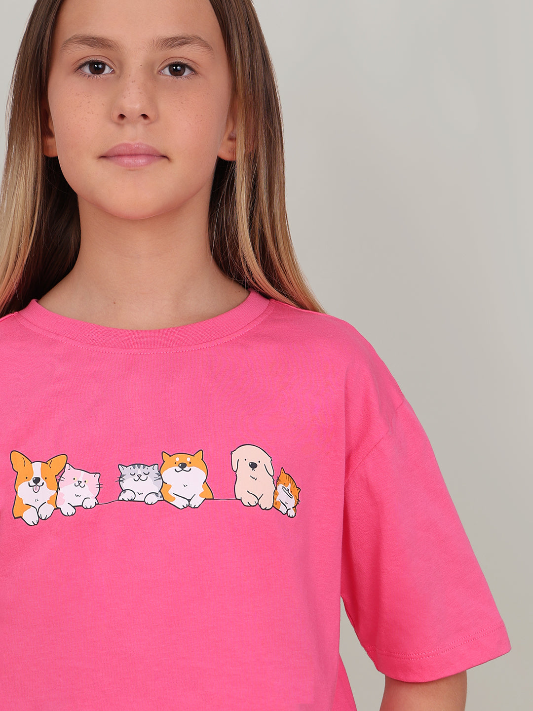 GIRL Pink Printed Cotton T-shirt