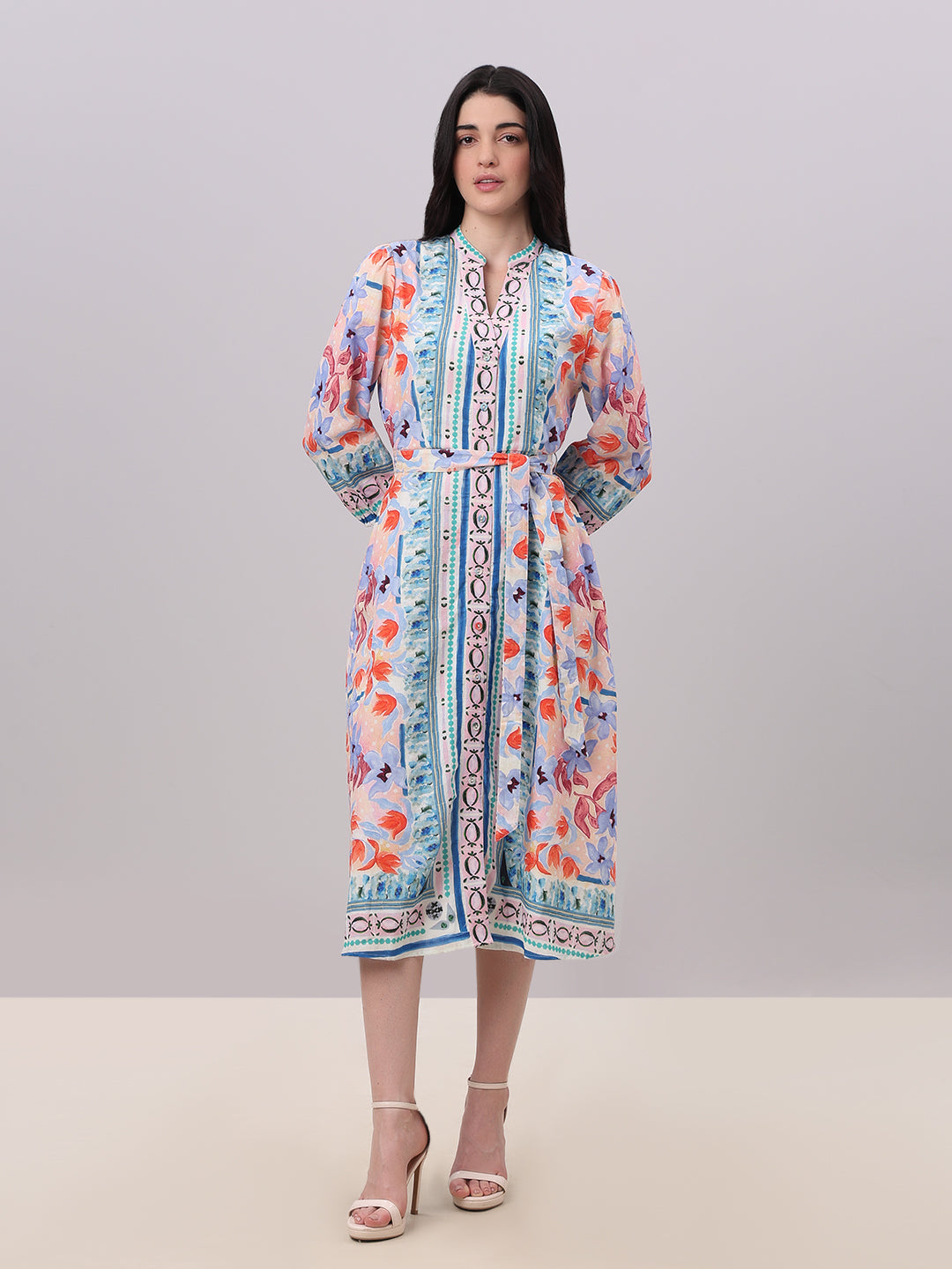 Multi-Colour Printed Midi Dress