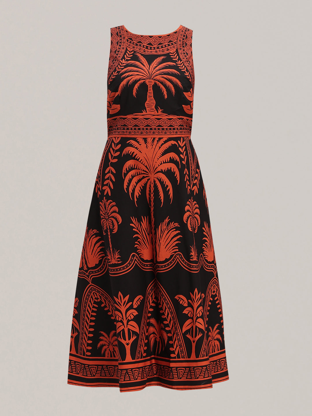 Black Printed Cotton Midi Dress