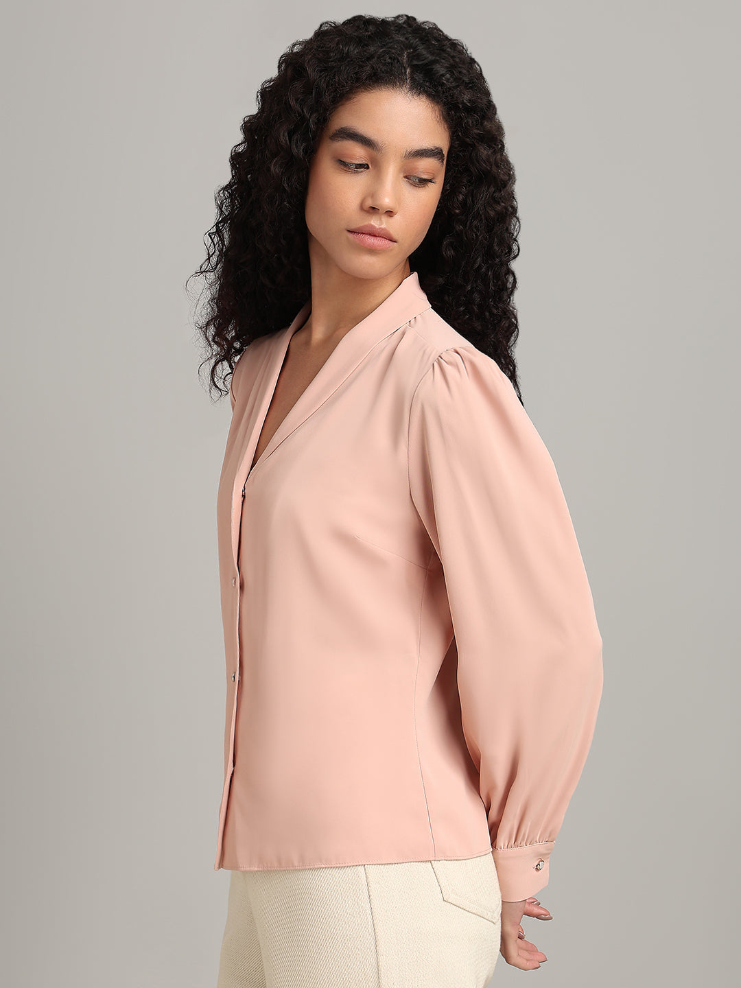 Shawl Collar Full Sleeves Top - Pink