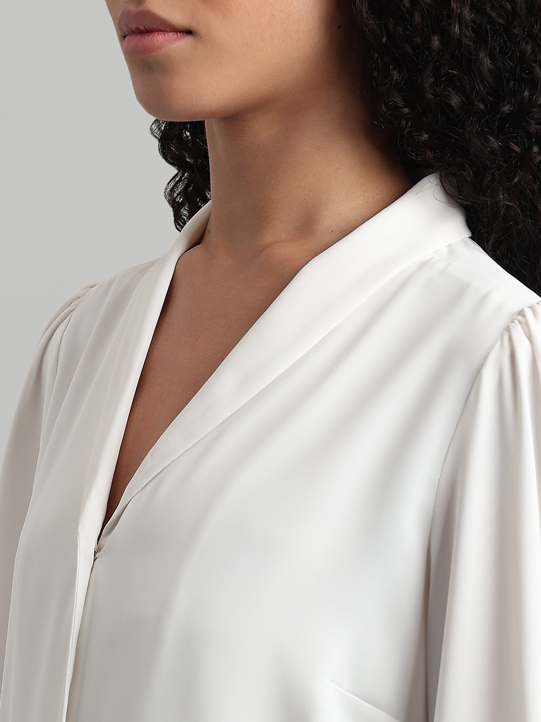 Shawl Collar Full Sleeves Top - White