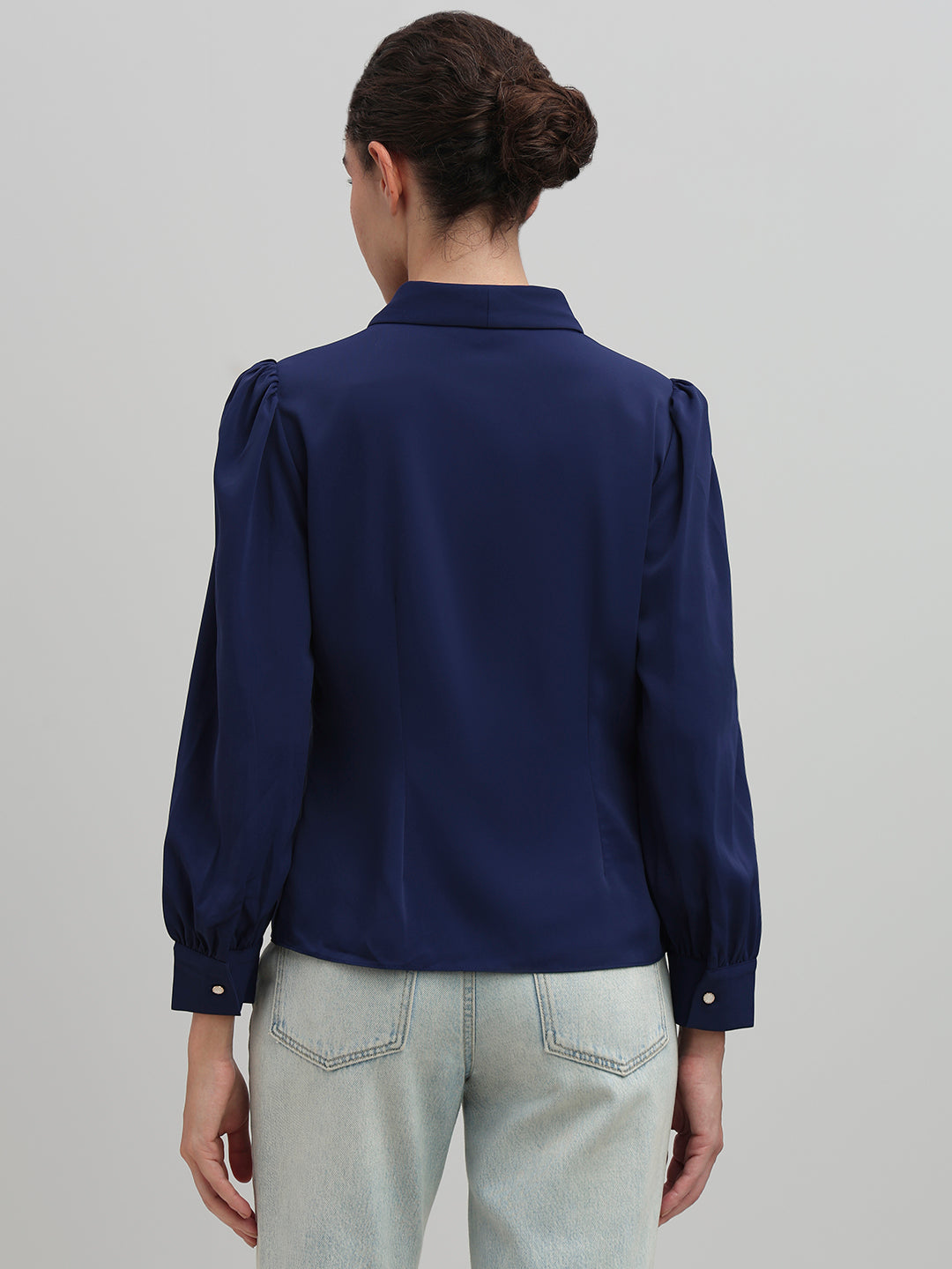 Shawl Collar Full Sleeves Top - Blue