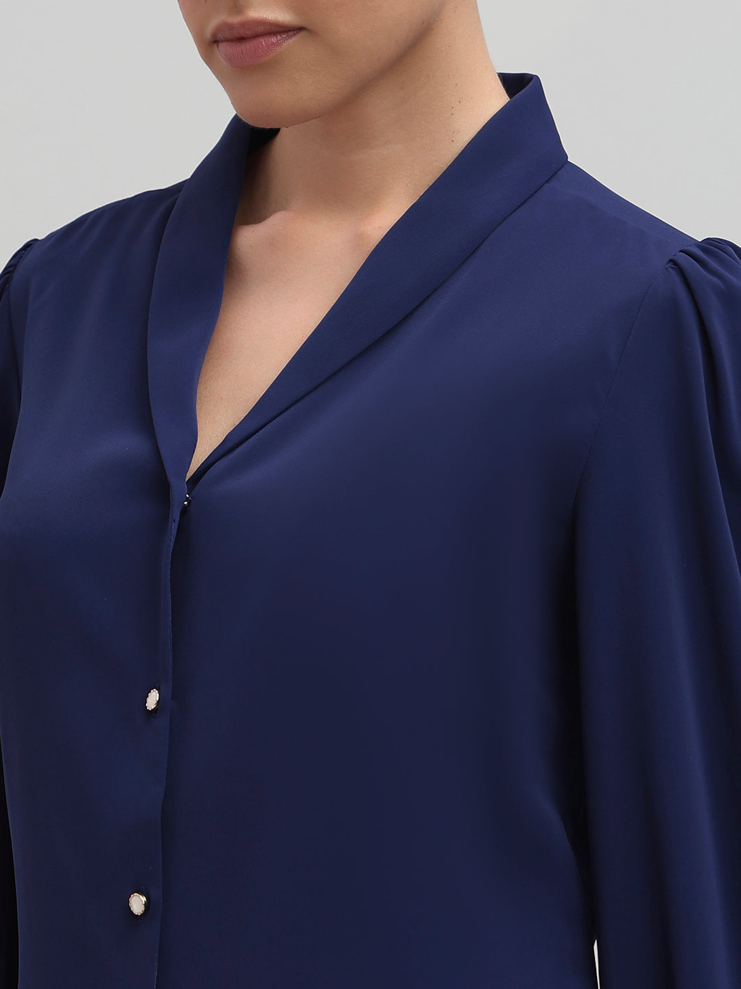 Shawl Collar Full Sleeves Top - Blue