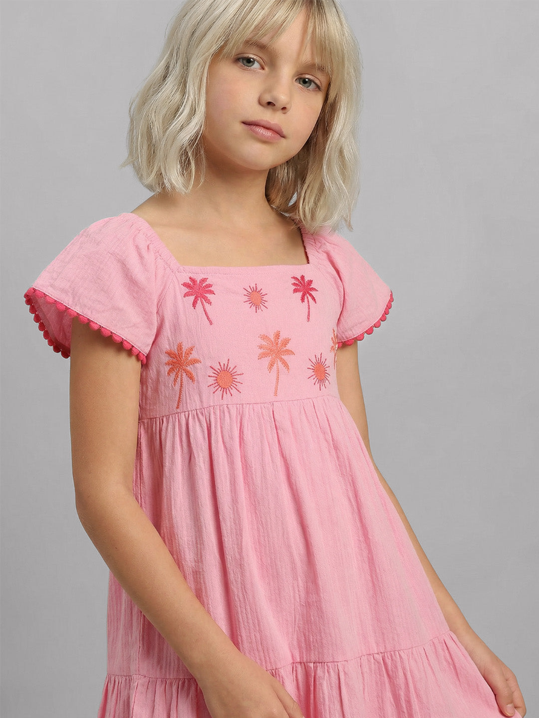 GIRLS Pink Embroidered Dress