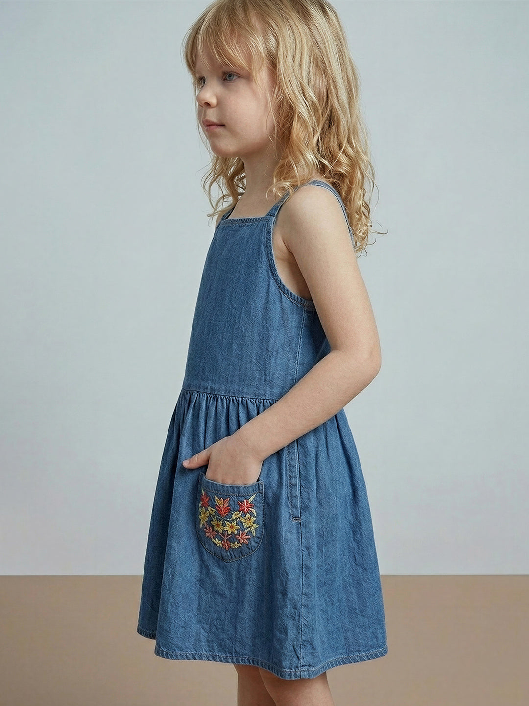 GIRLS Blue Floral Embroidered Dress