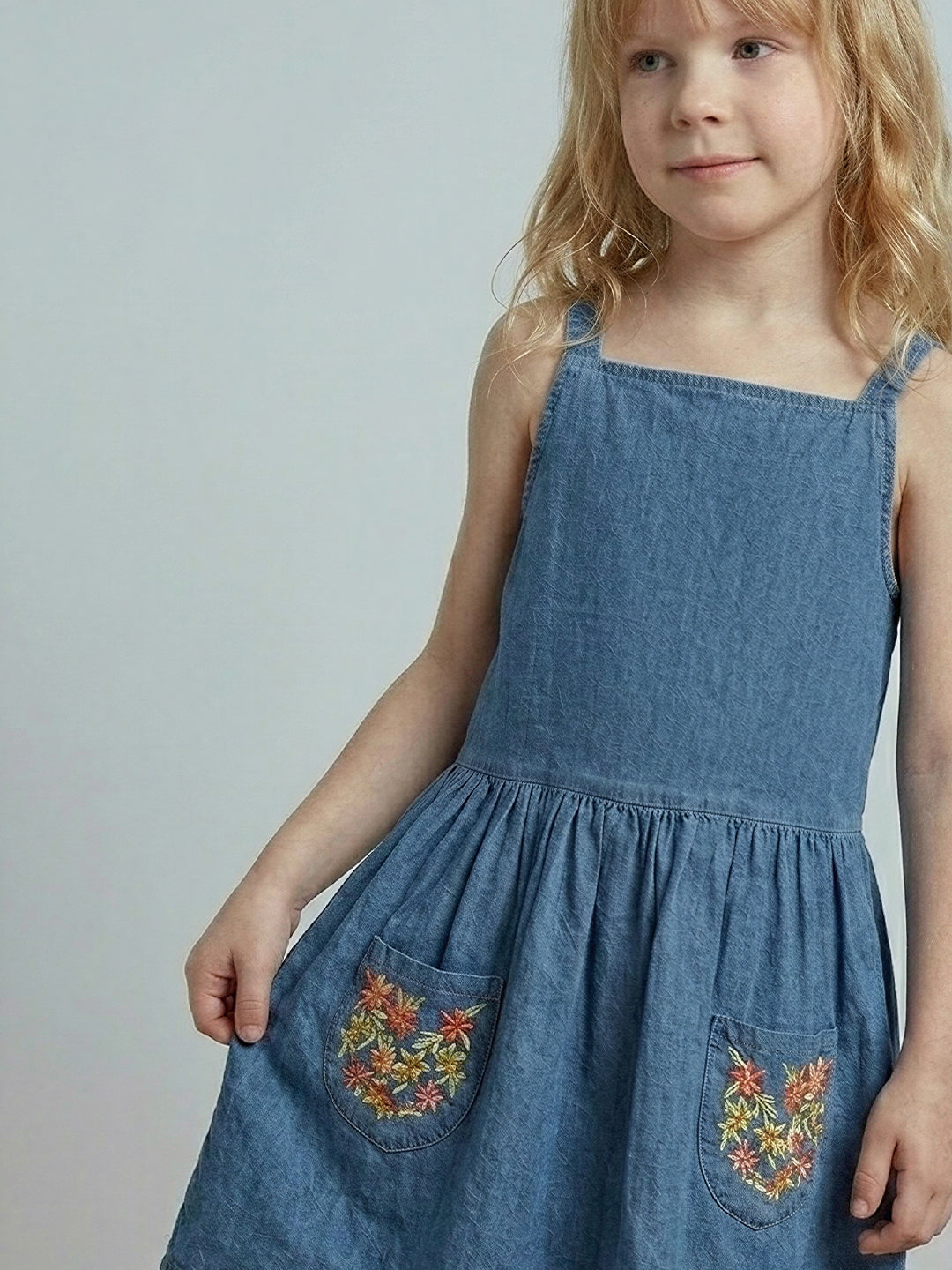 GIRLS Blue Floral Embroidered Dress