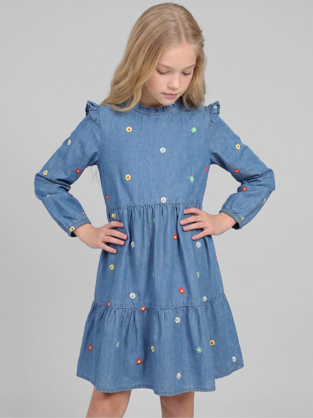 GIRLS Floral Embroidered Denim Dress