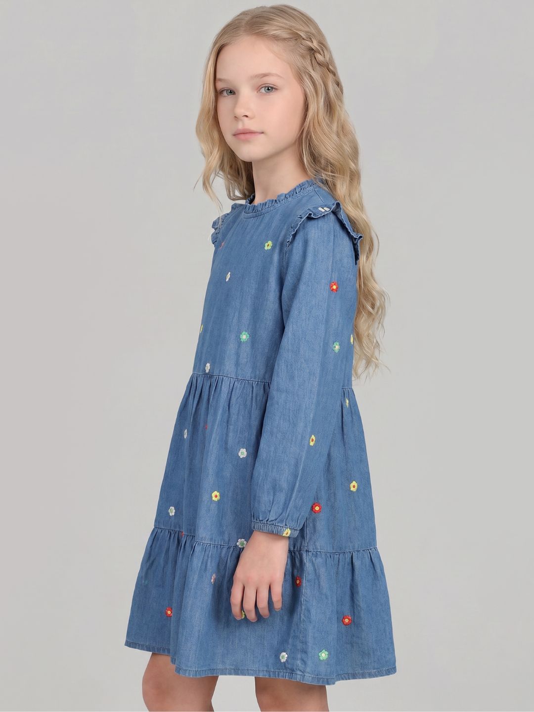 GIRLS Floral Embroidered Denim Dress