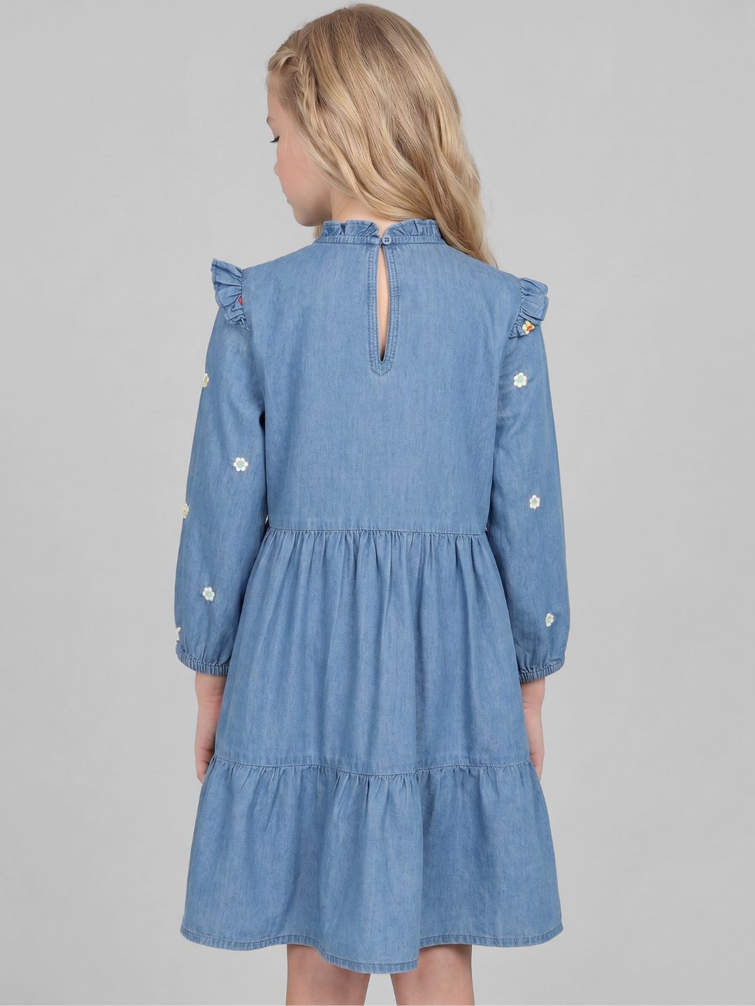 GIRLS Floral Embroidered Denim Dress